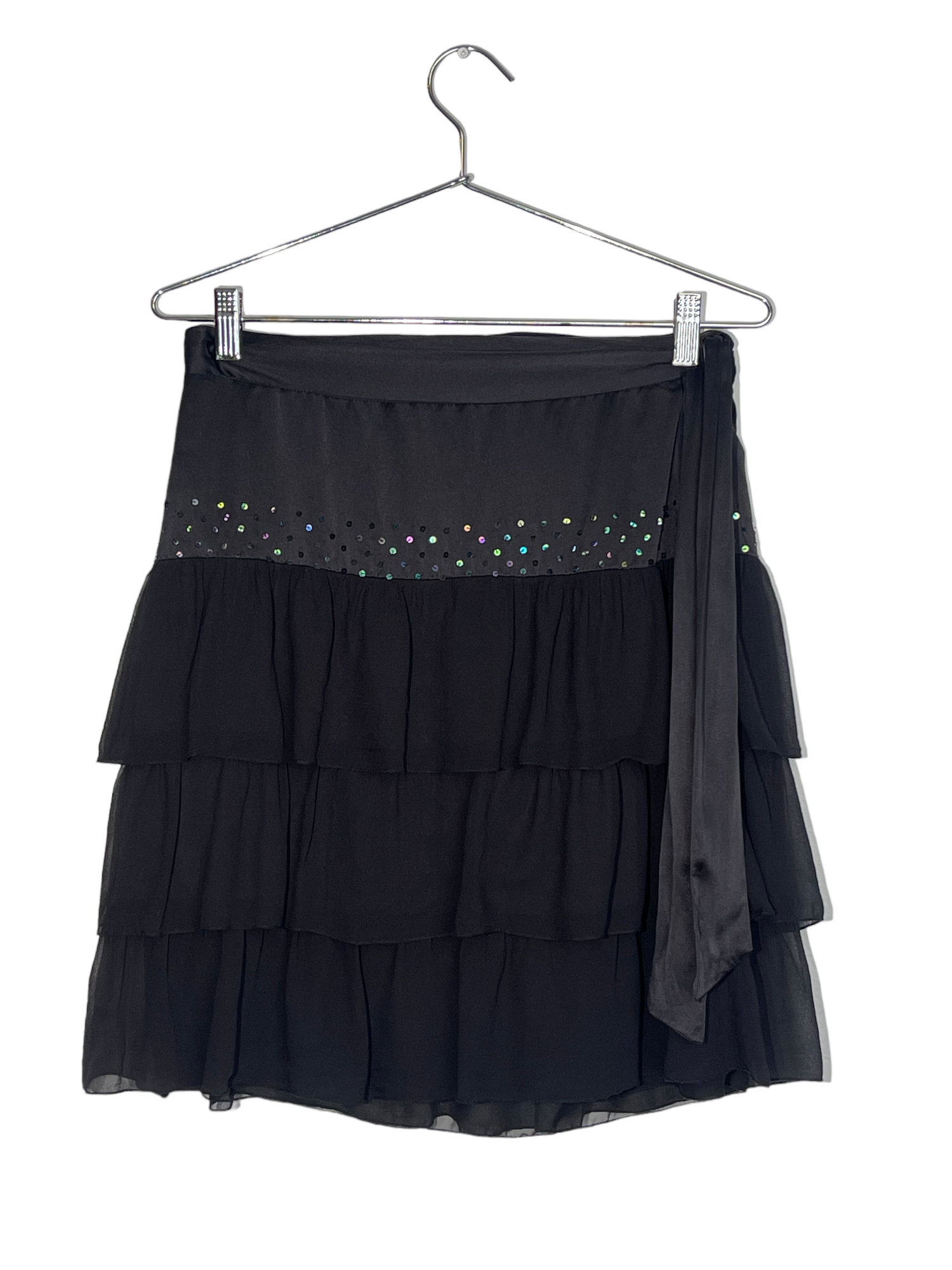 Black Layered Sequined Skirt