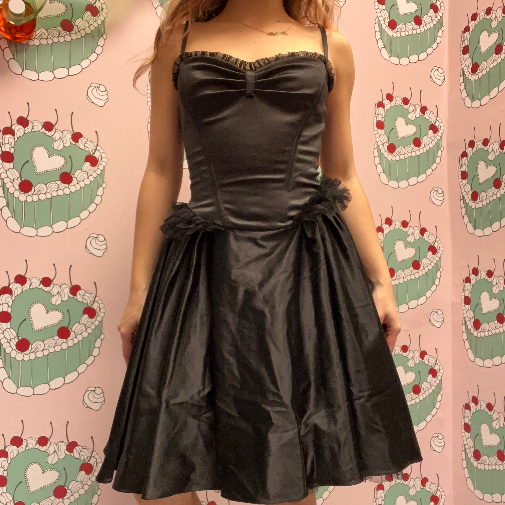 Betsey Johnson Satin Black Lace Up Dress - Consignment