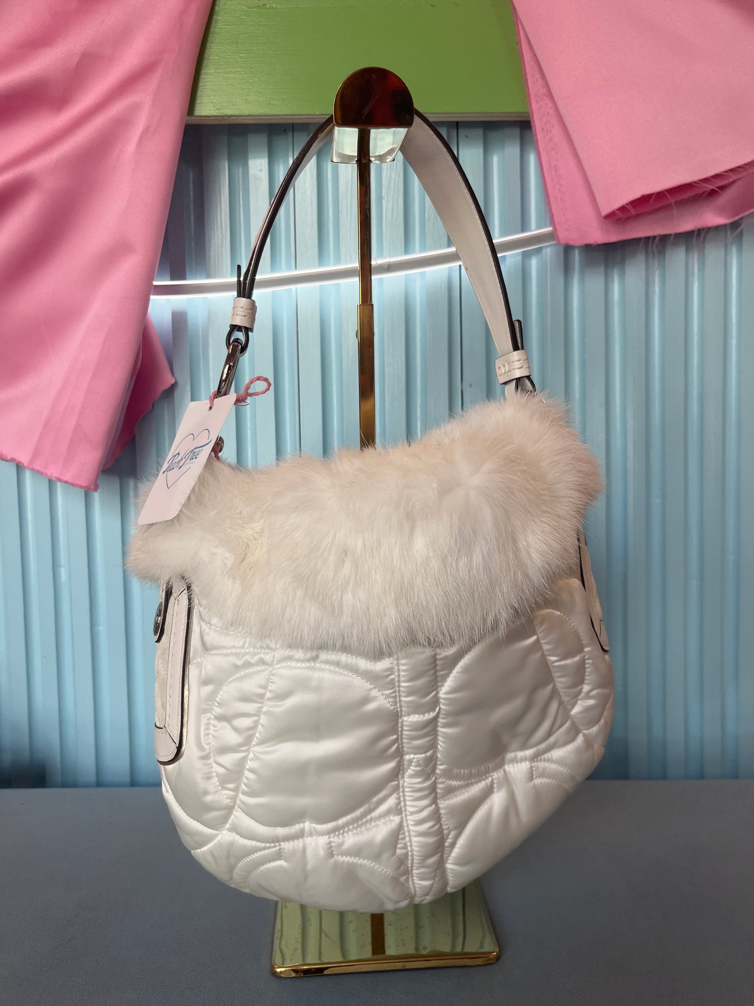 White Fur Coach shoulder bag