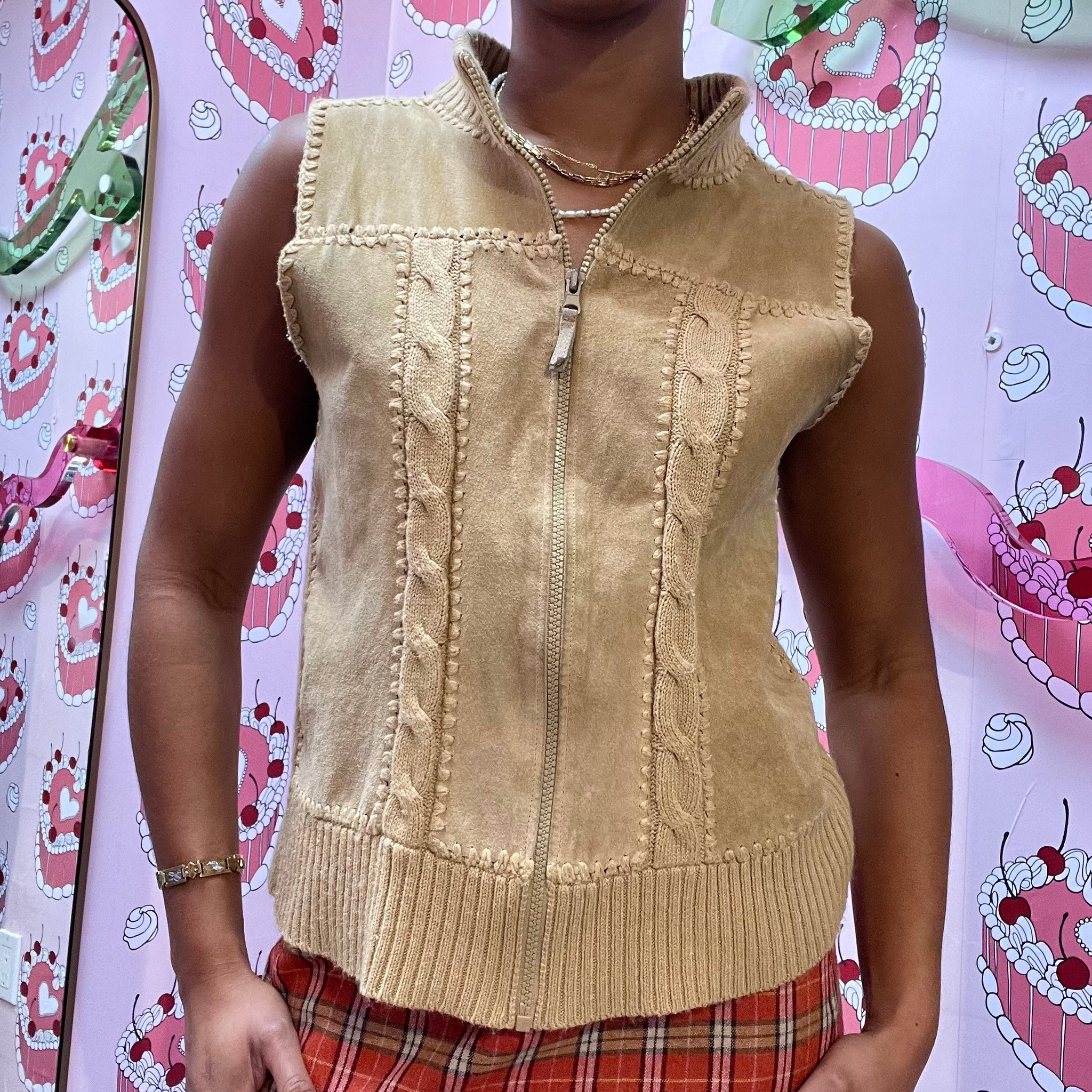 Leather Knit Sweater Vest