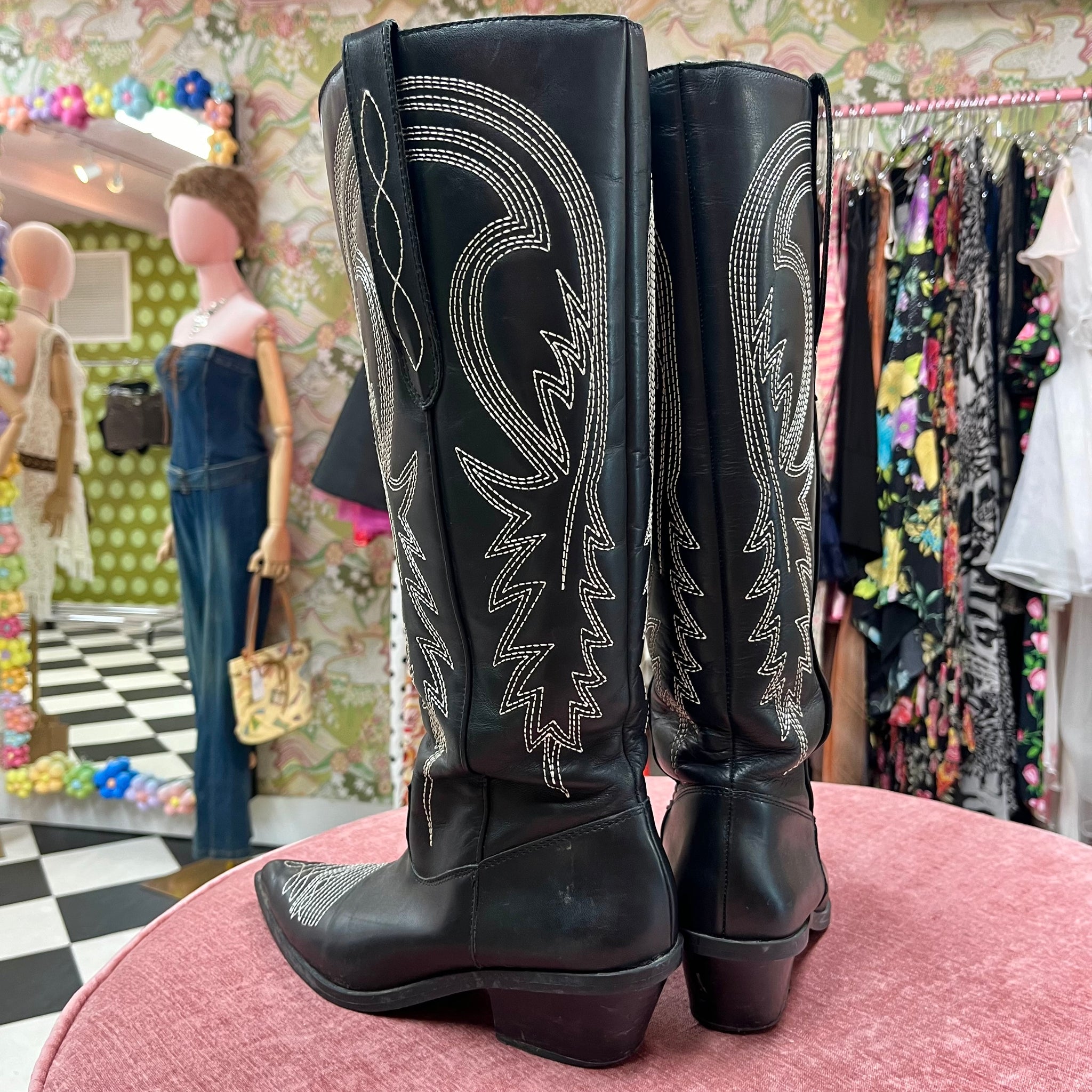 Black Embroidered Cowboy Boots