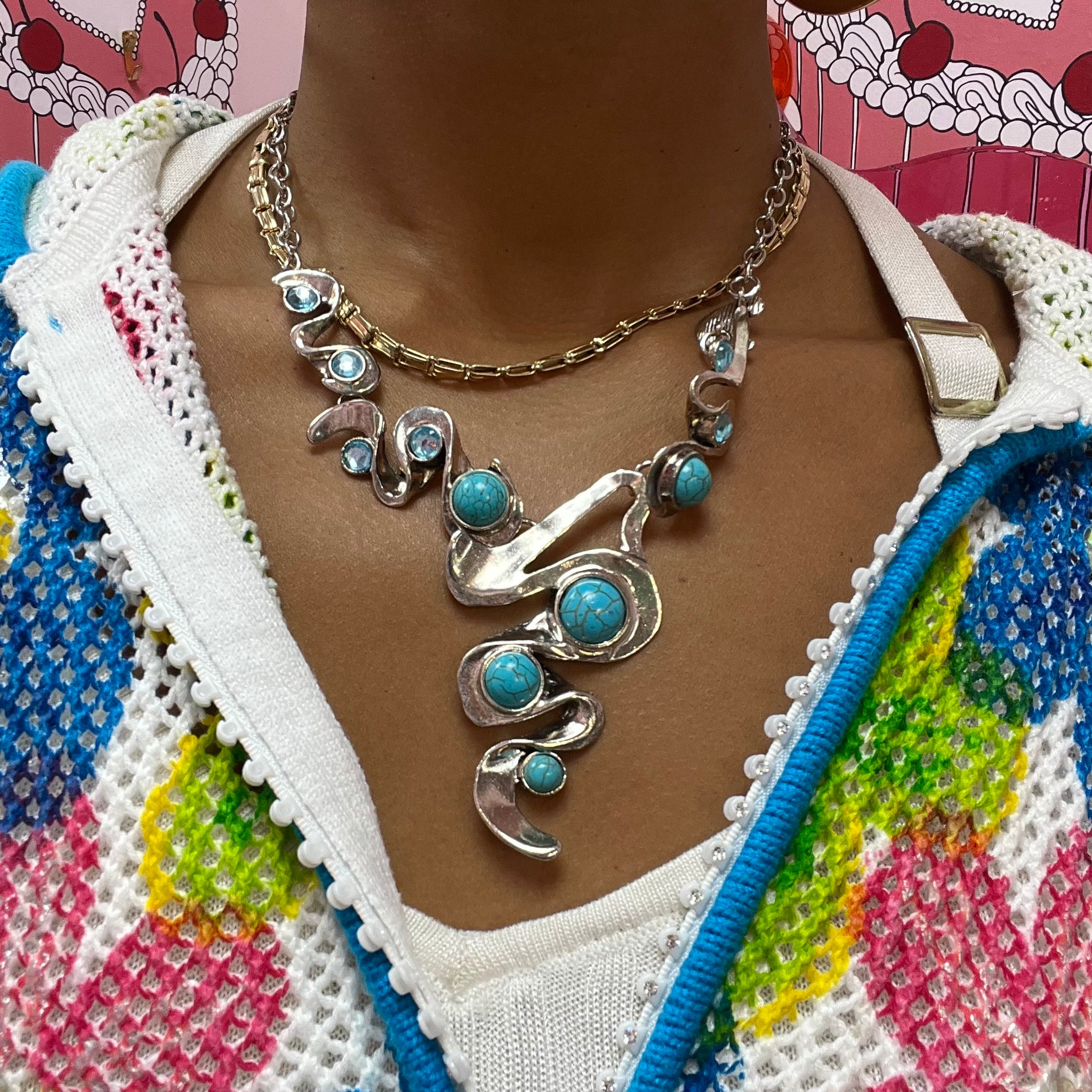 Silver and Turquoise Organic shaped Necklace