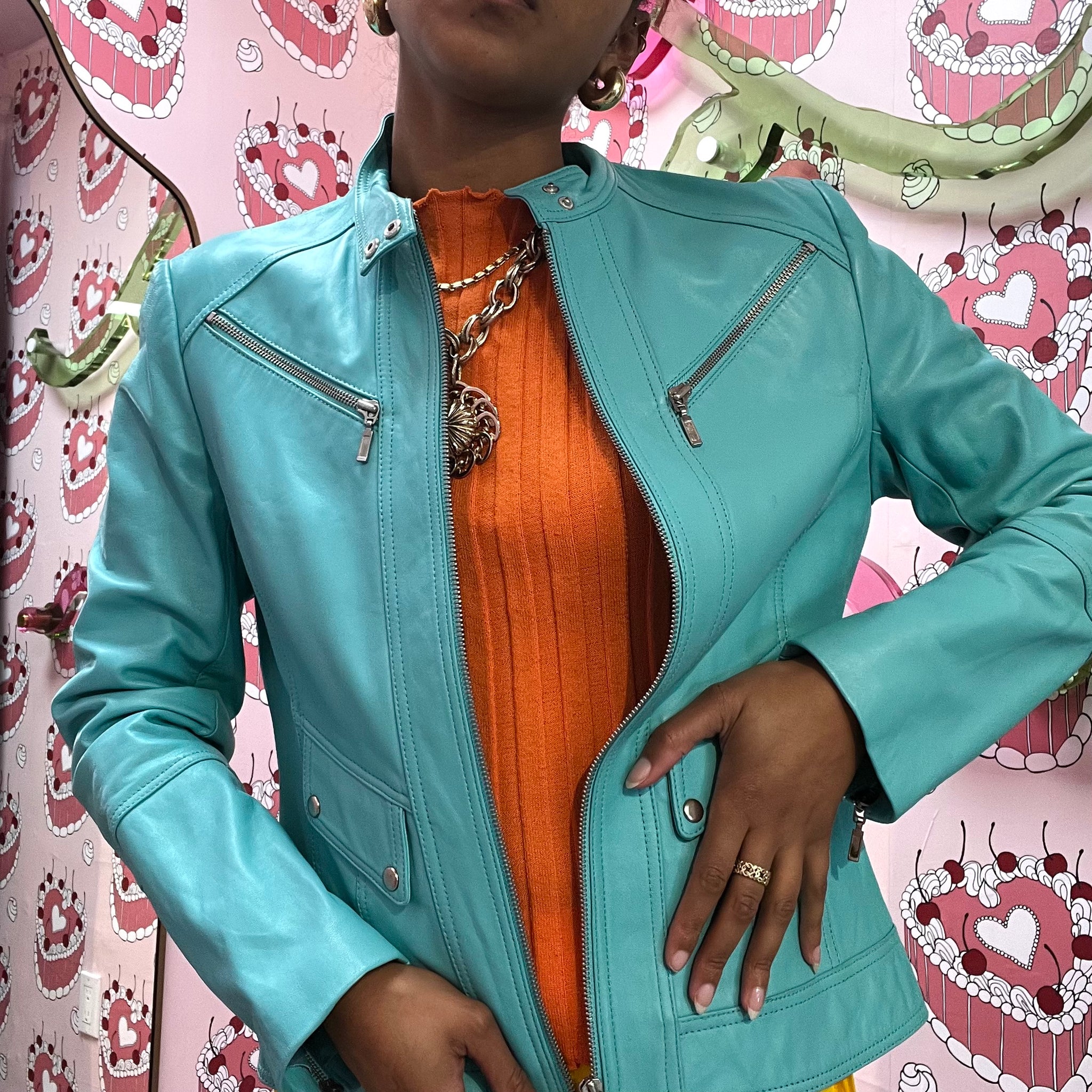 Turquoise Leather Jacket