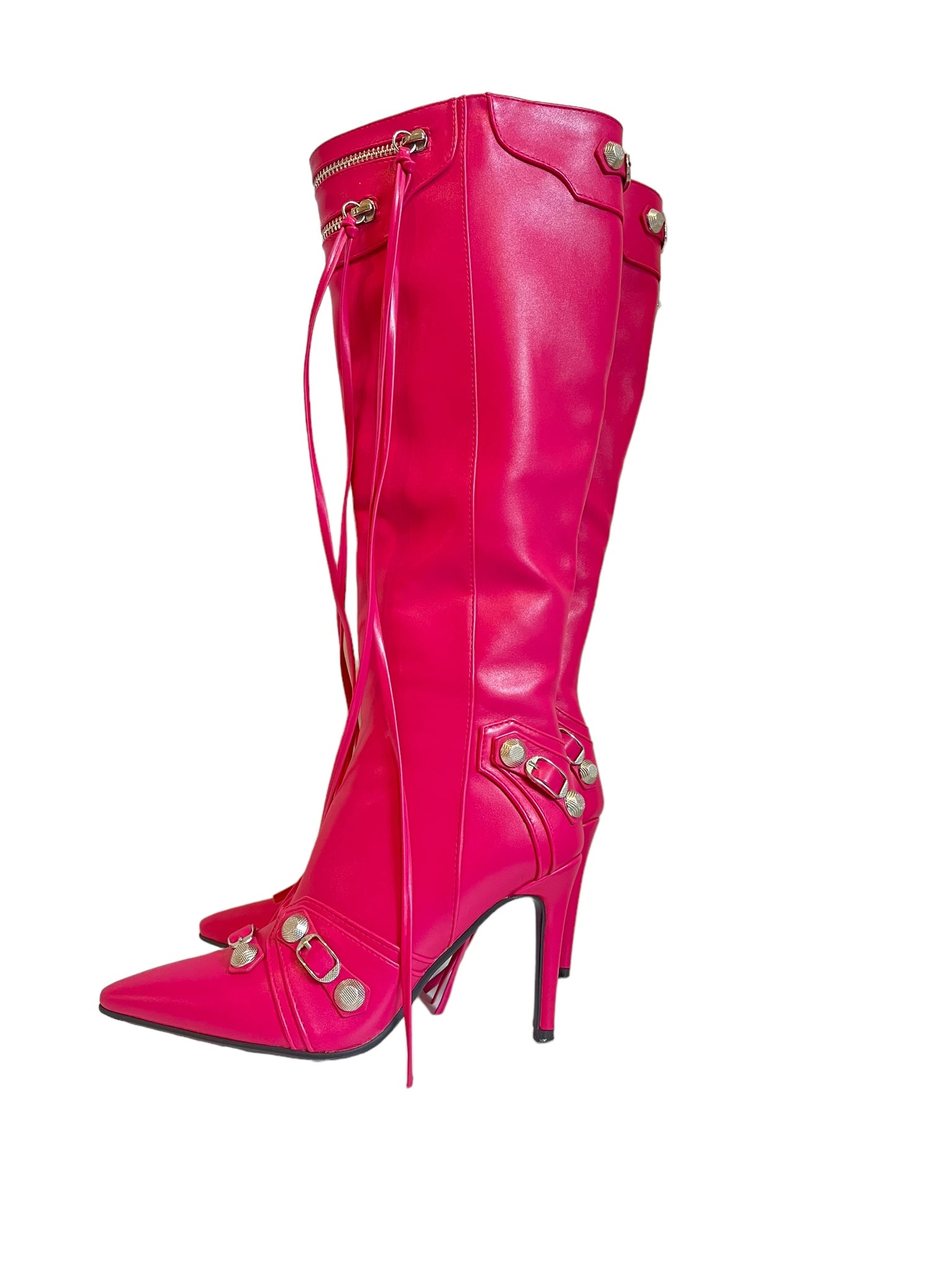 Pink Knee High Heel Boots