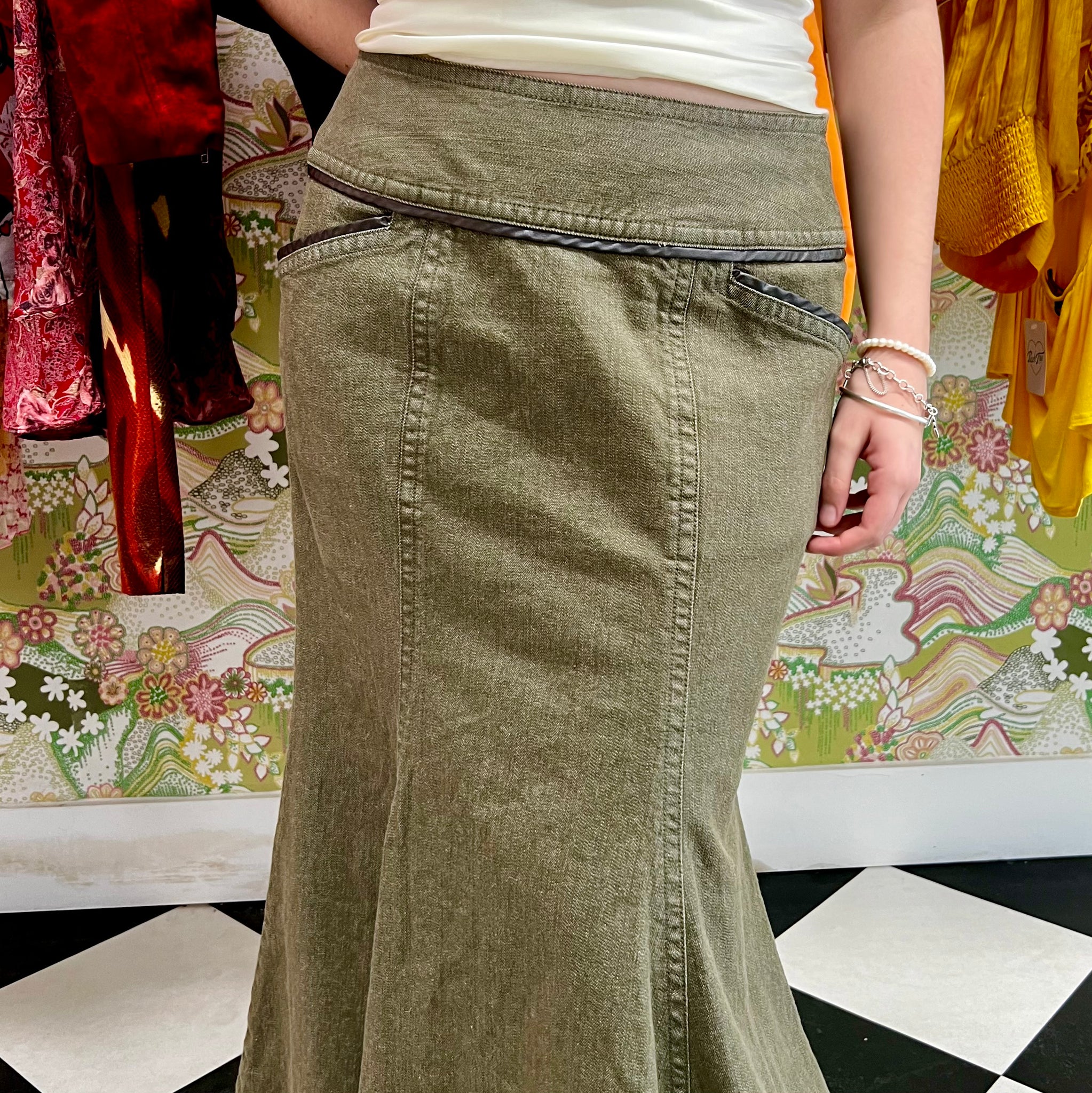 Brown Denim Maxi Skirt