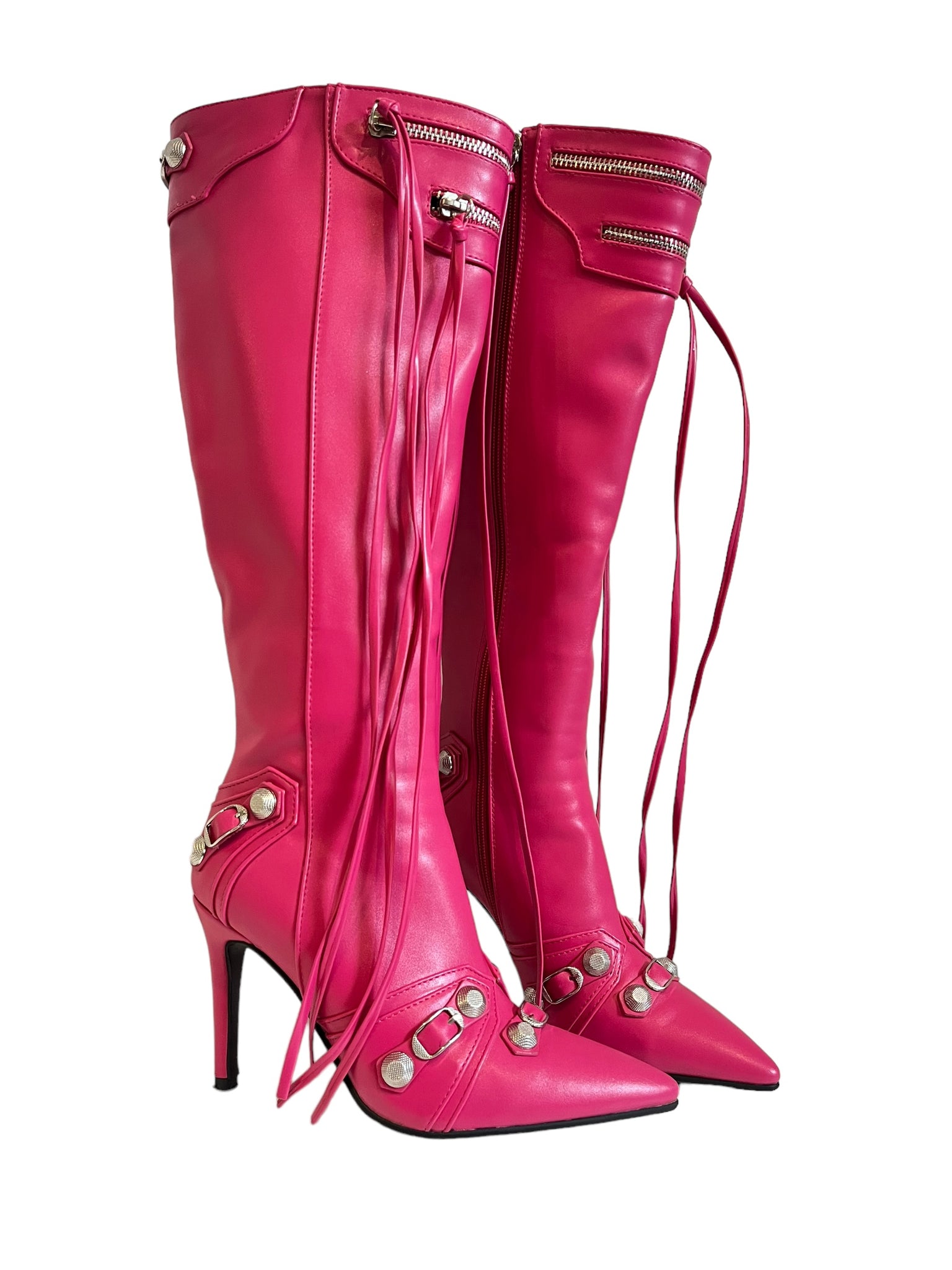 Pink Knee High Heel Boots