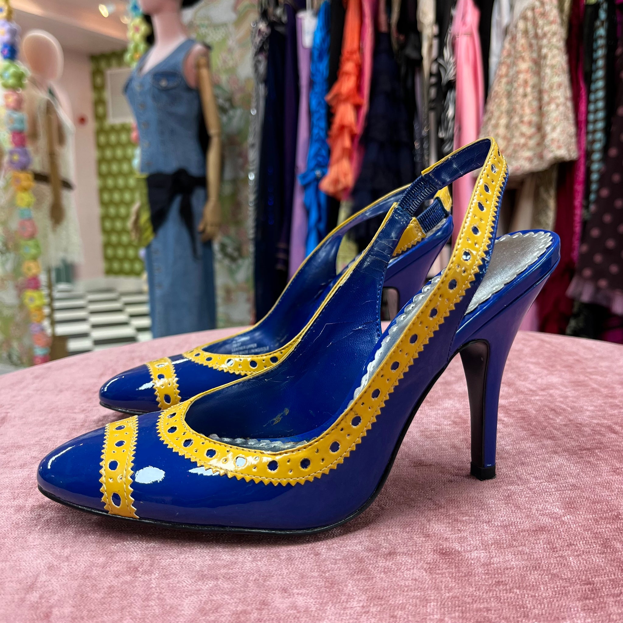 Yellow and Blue Sling Back Heels