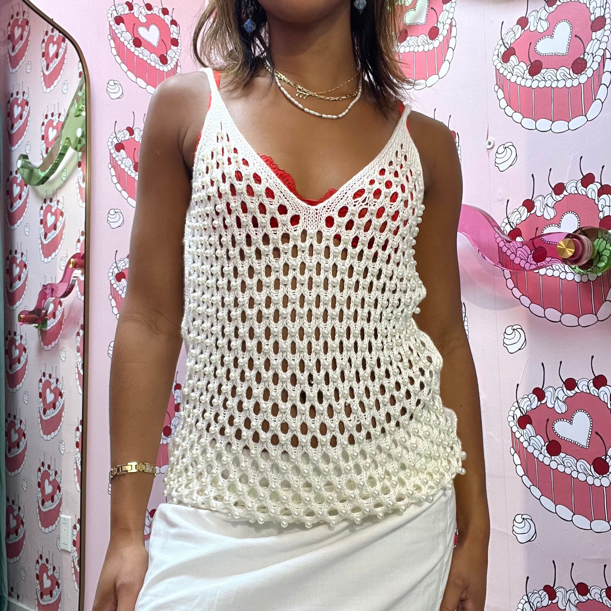 Pearl Crochet Vest Top