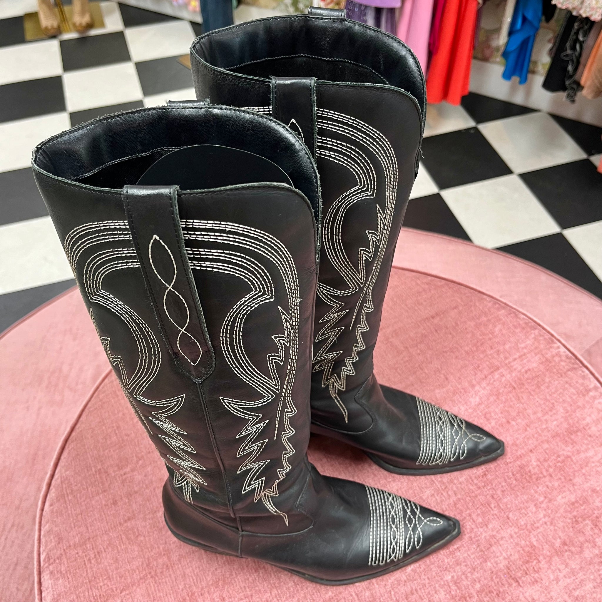 Black Embroidered Cowboy Boots