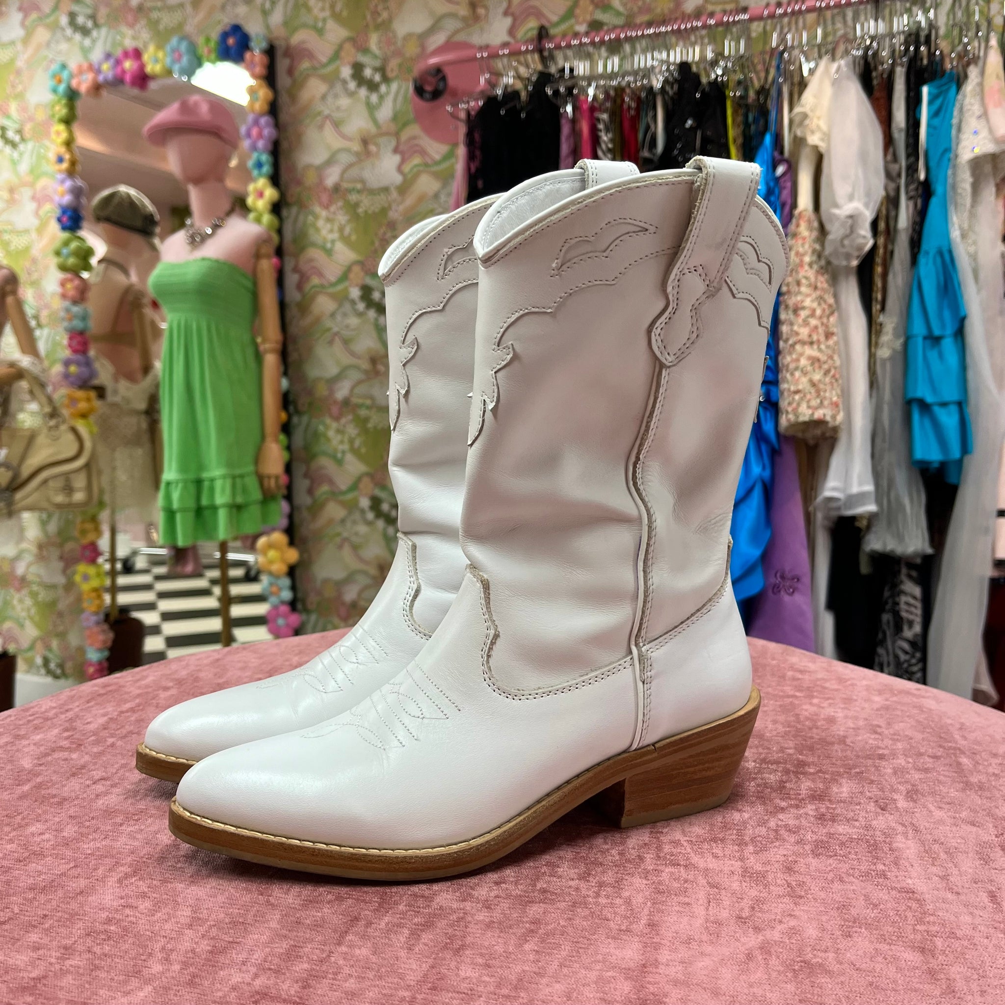 White Leather Steve Madden Cowboy Boots