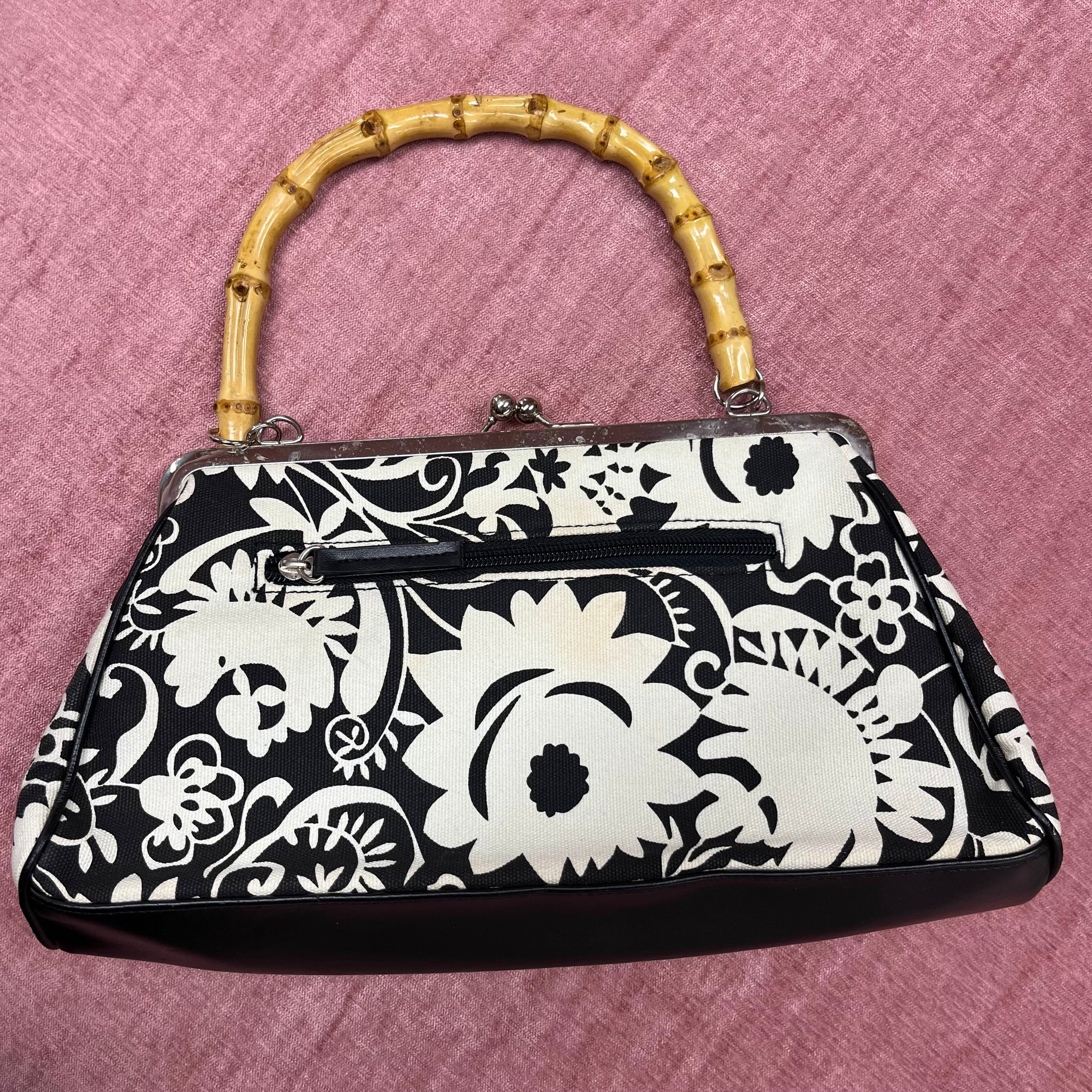 Floral Wooden Handle Handbag