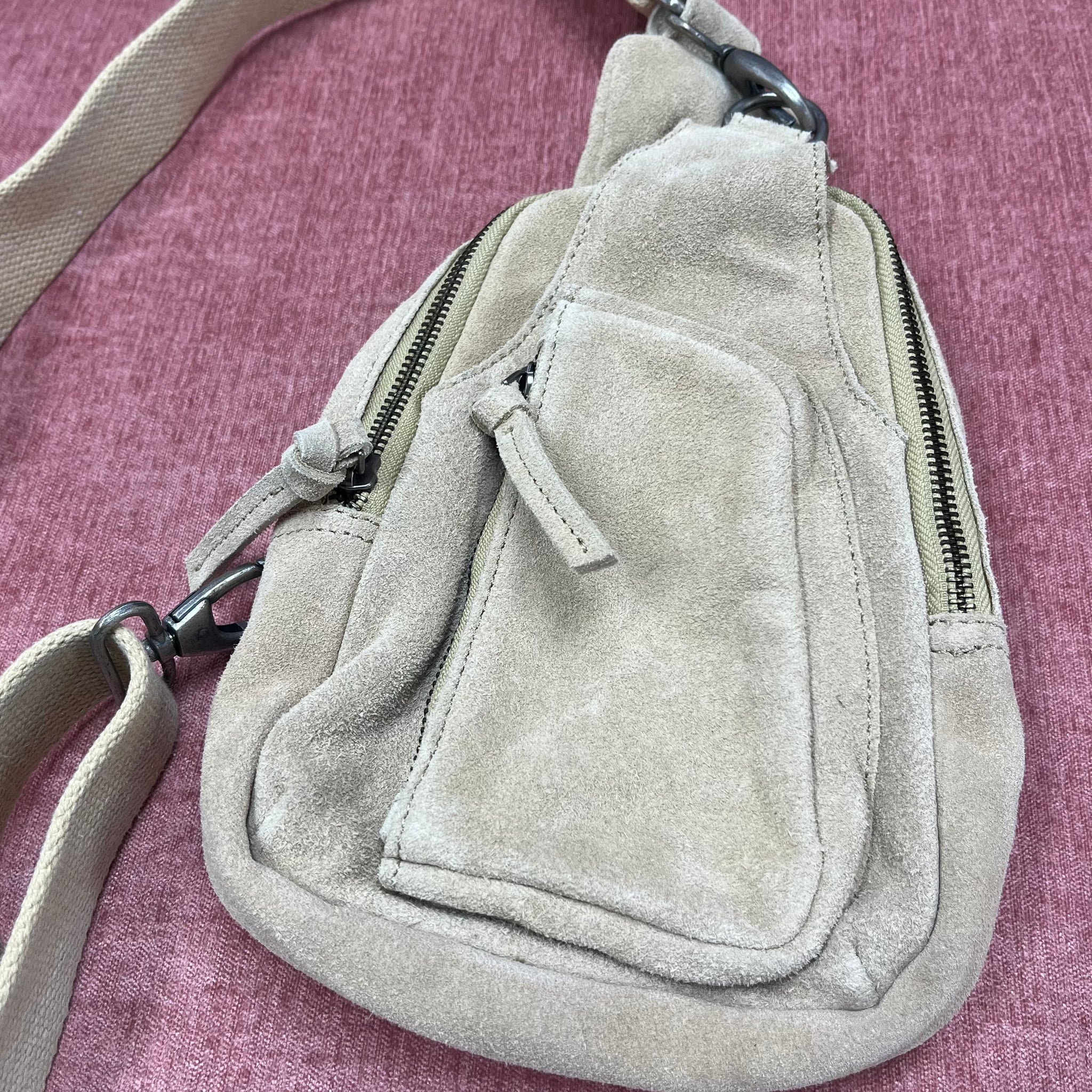 Beige Suede Cross Body Bag