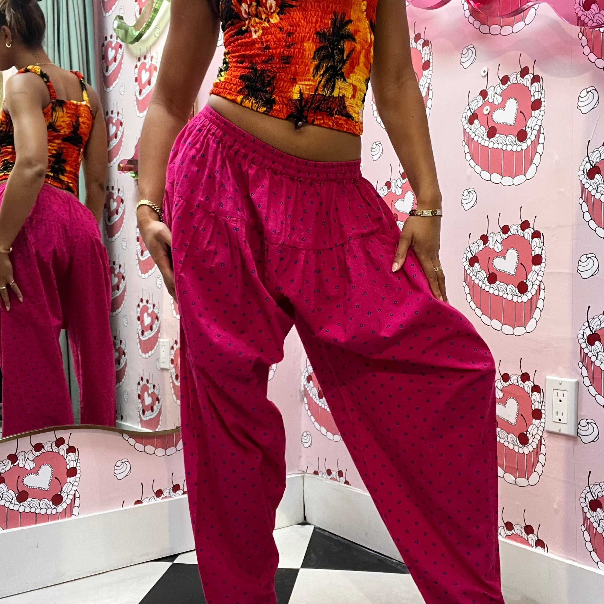 Bright Pink Baggy Pants with print