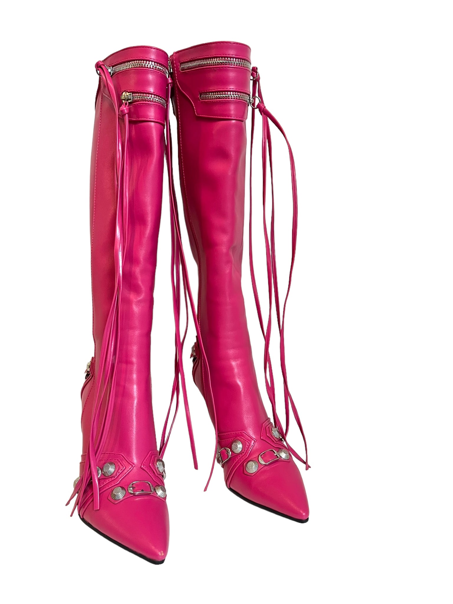 Pink Knee High Heel Boots