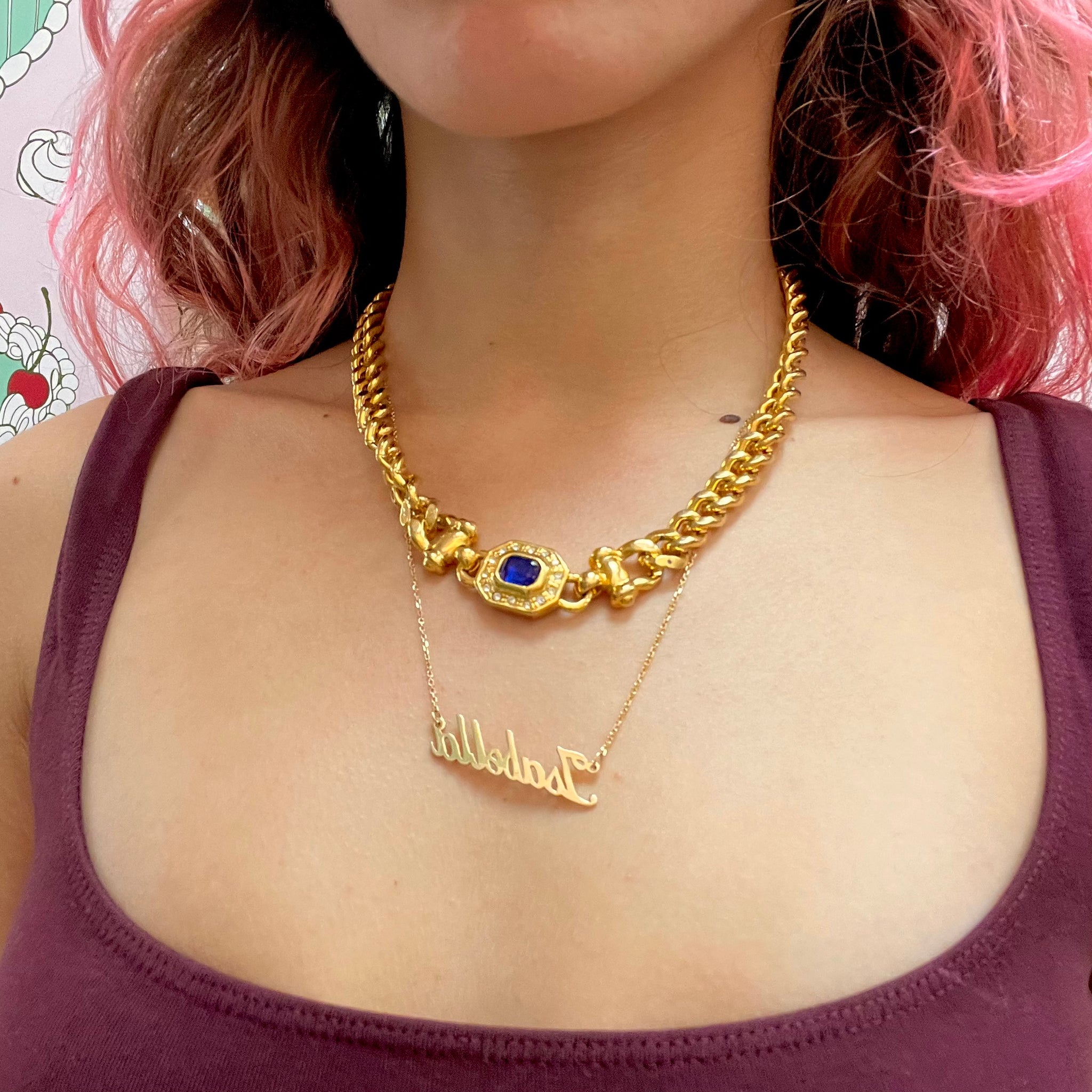 Blue Gem Gold Necklace