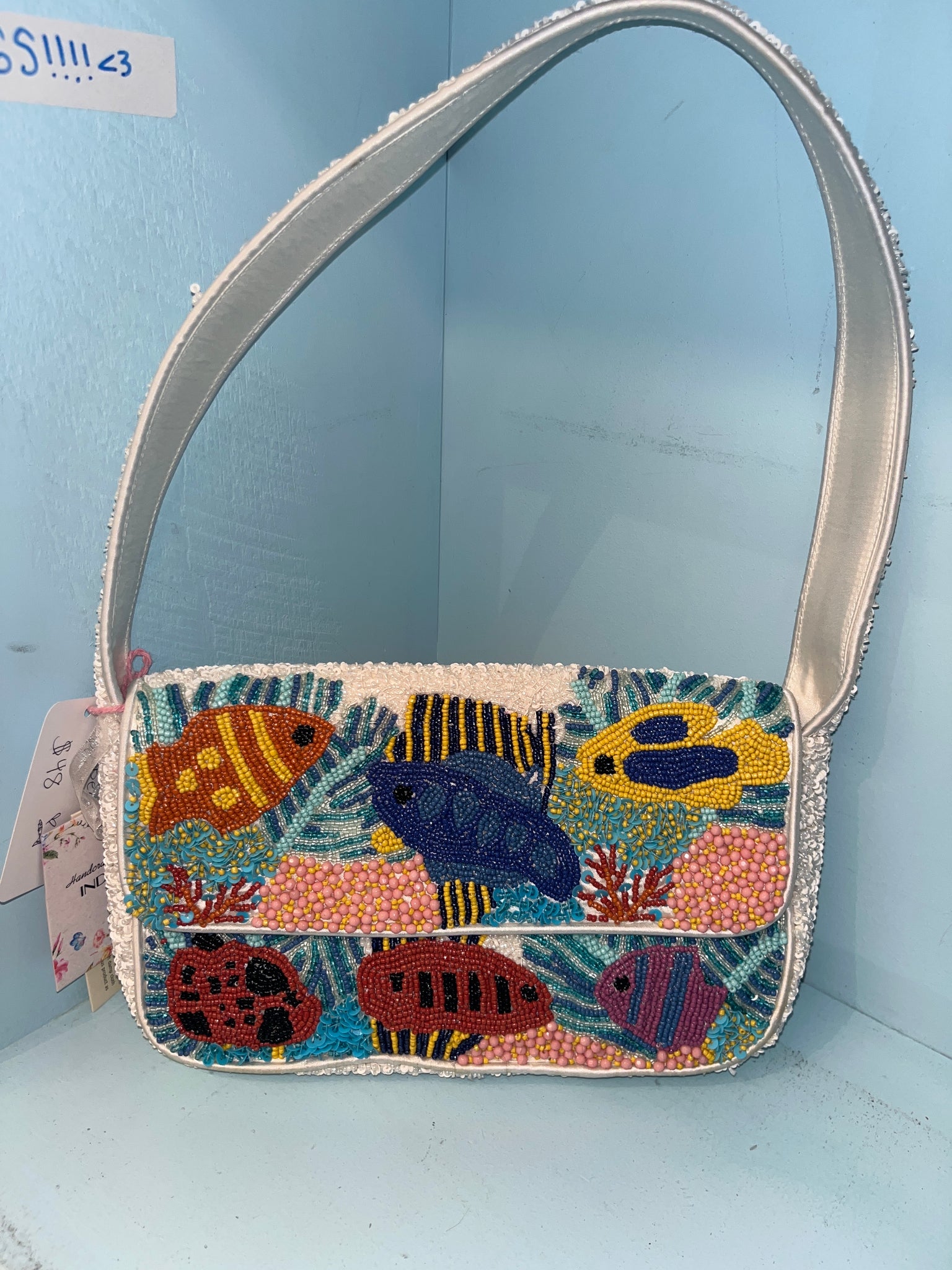 Handcrafted India Fish beaded bag