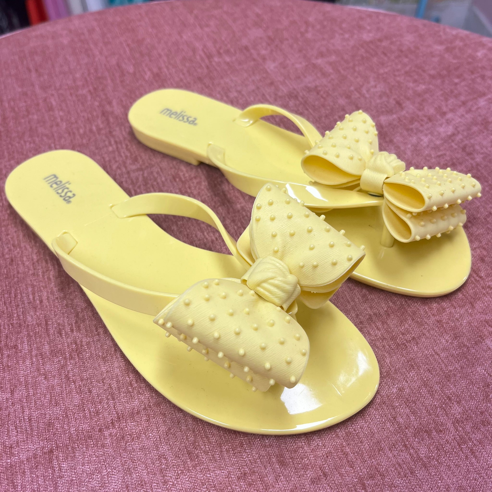 Yellow Sandals With a Textured Bow