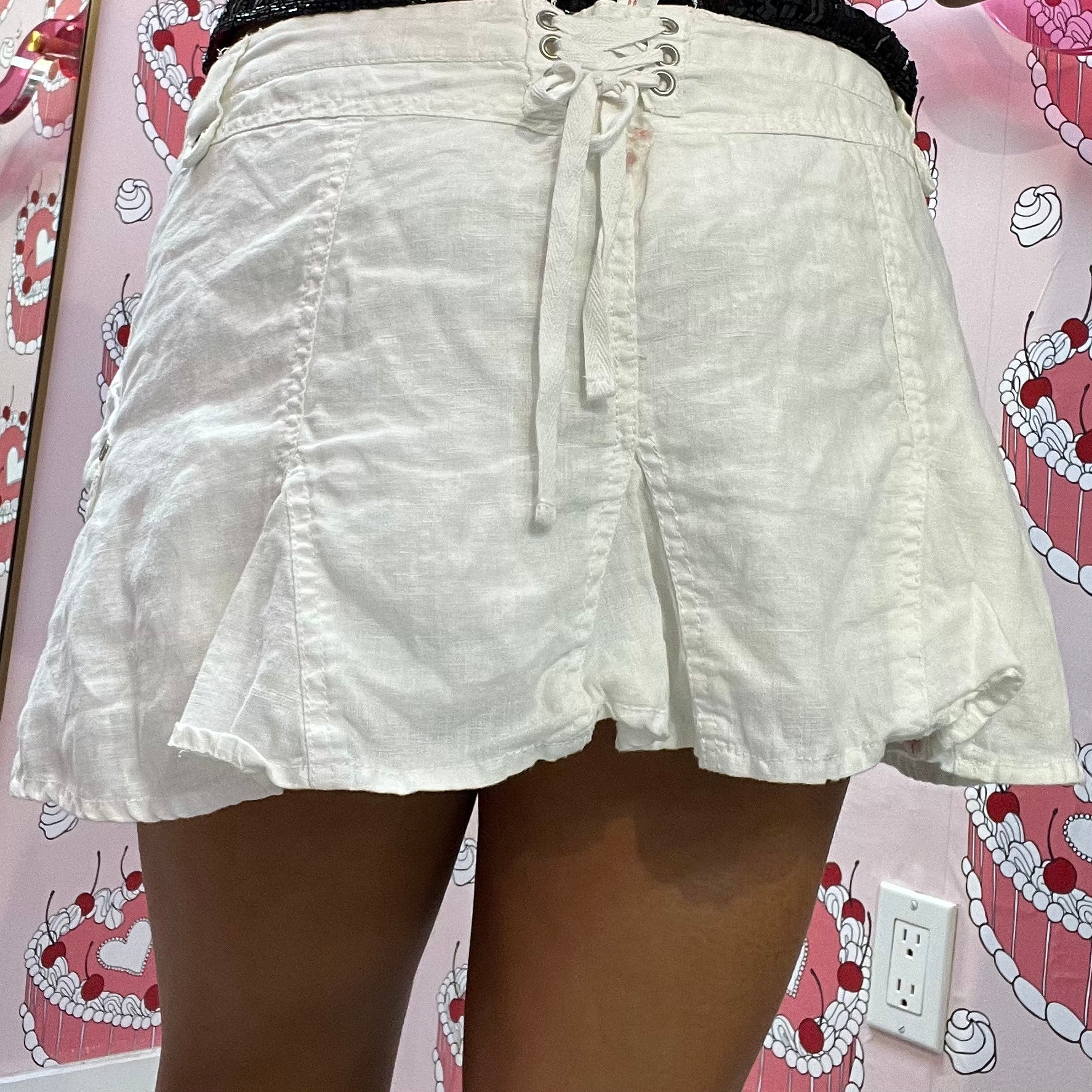 Linen Mix White Mini Skirt