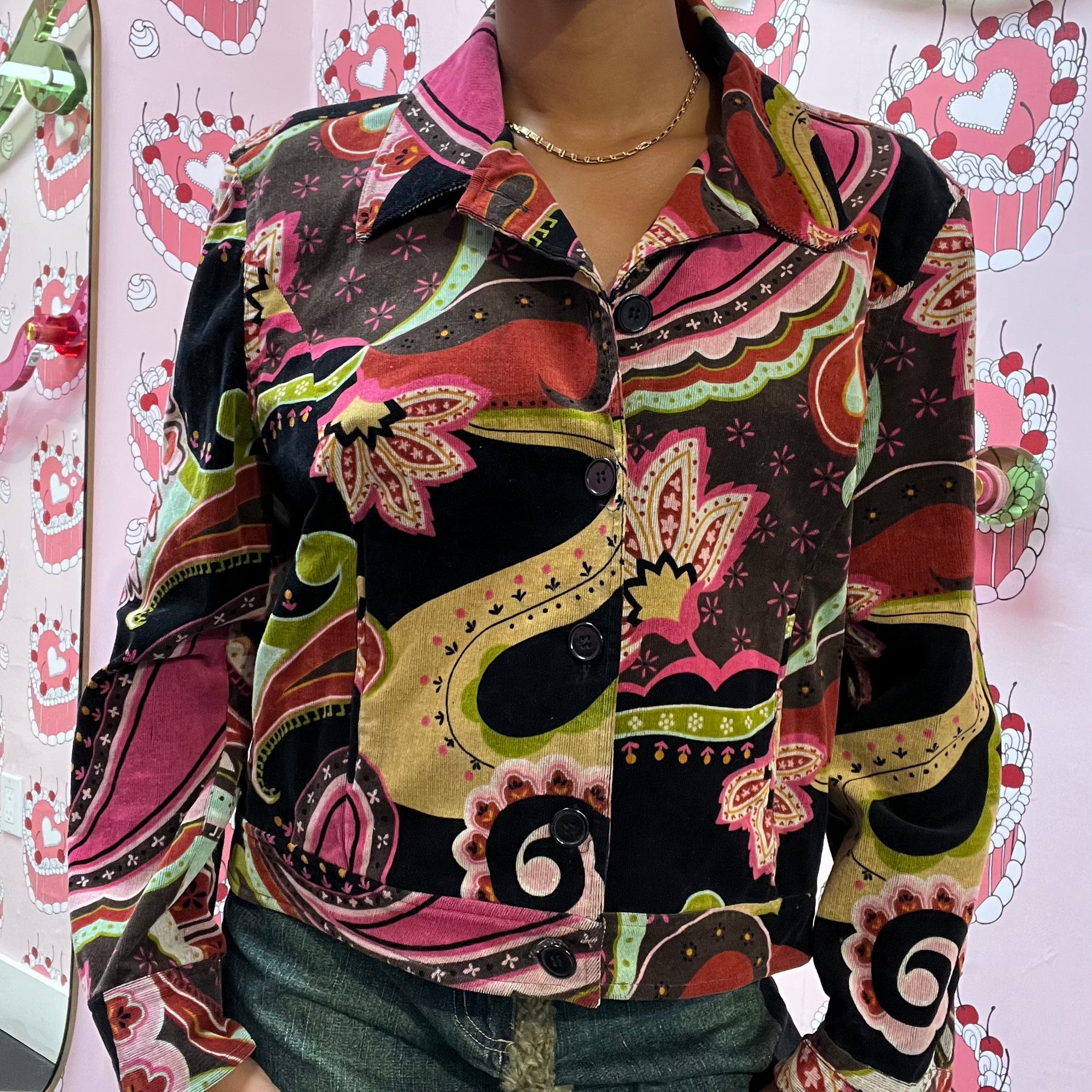 Corduroy Floral Graphic Jacket