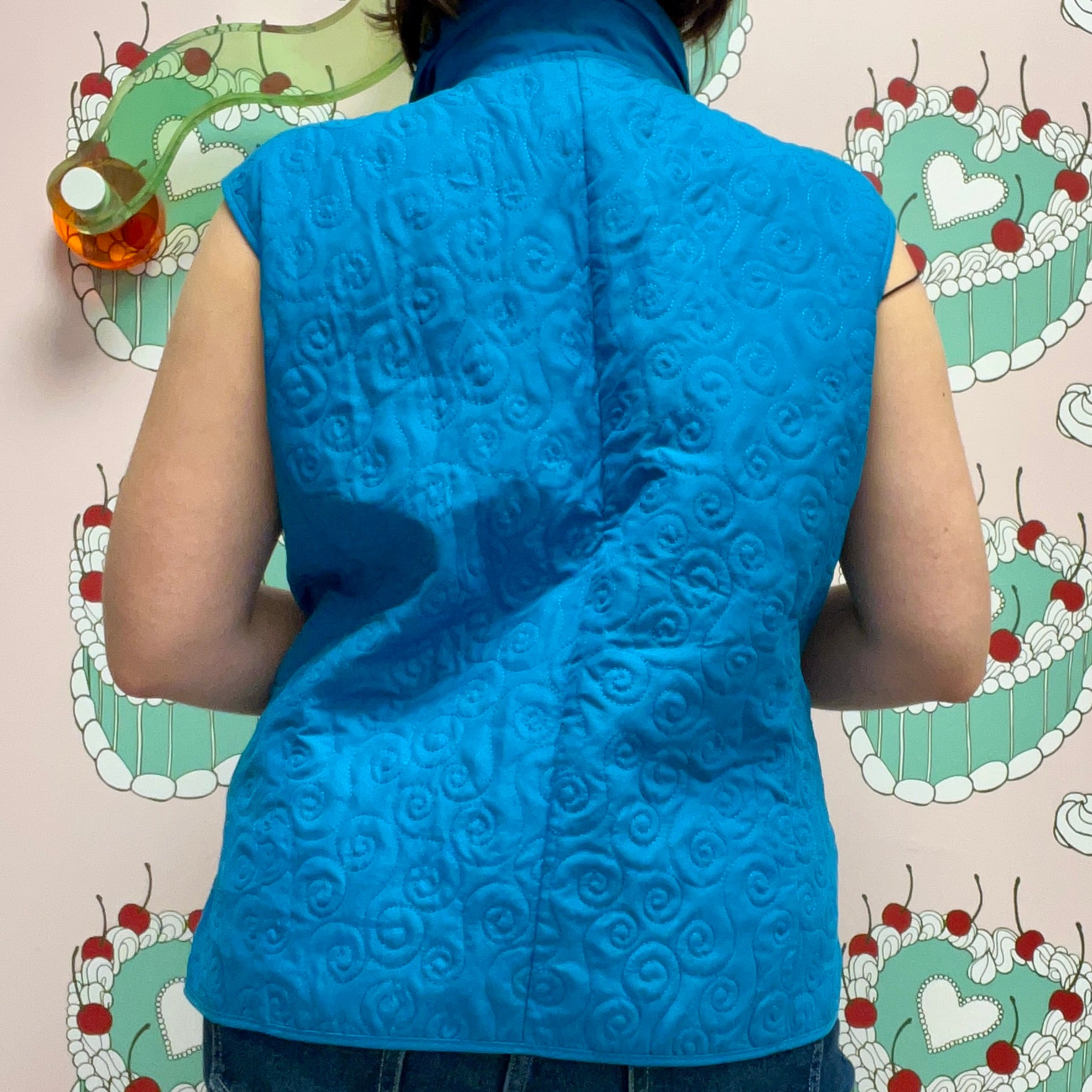 Blue Collared Vest with Embroidered Details