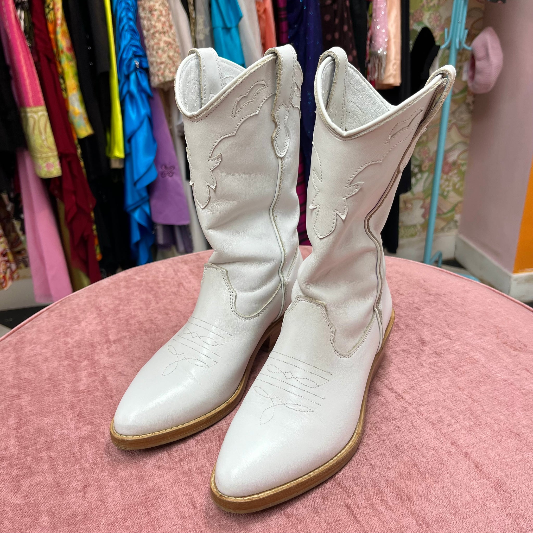 White Leather Steve Madden Cowboy Boots