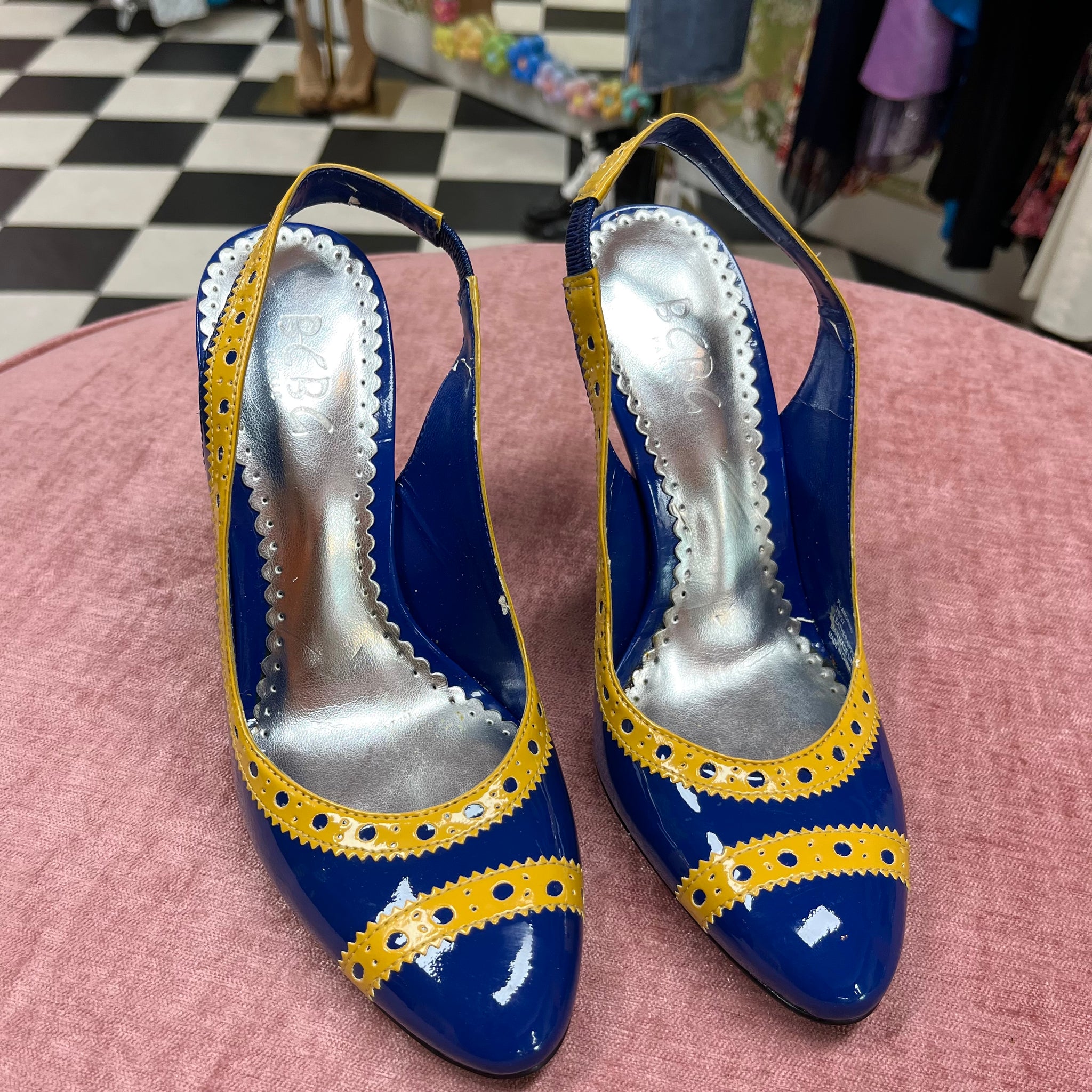 Yellow and Blue Sling Back Heels