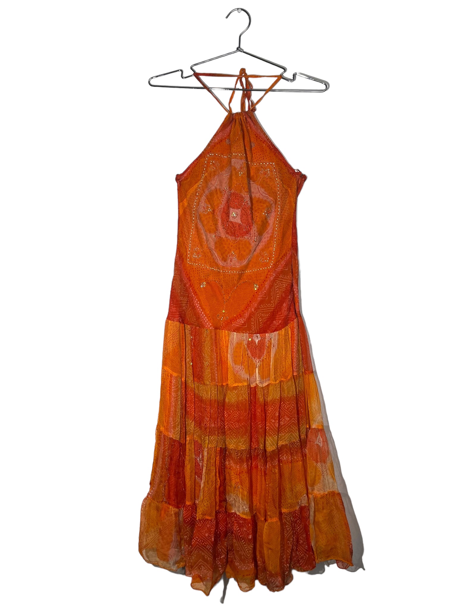 Orange Patchwork Halter Dress