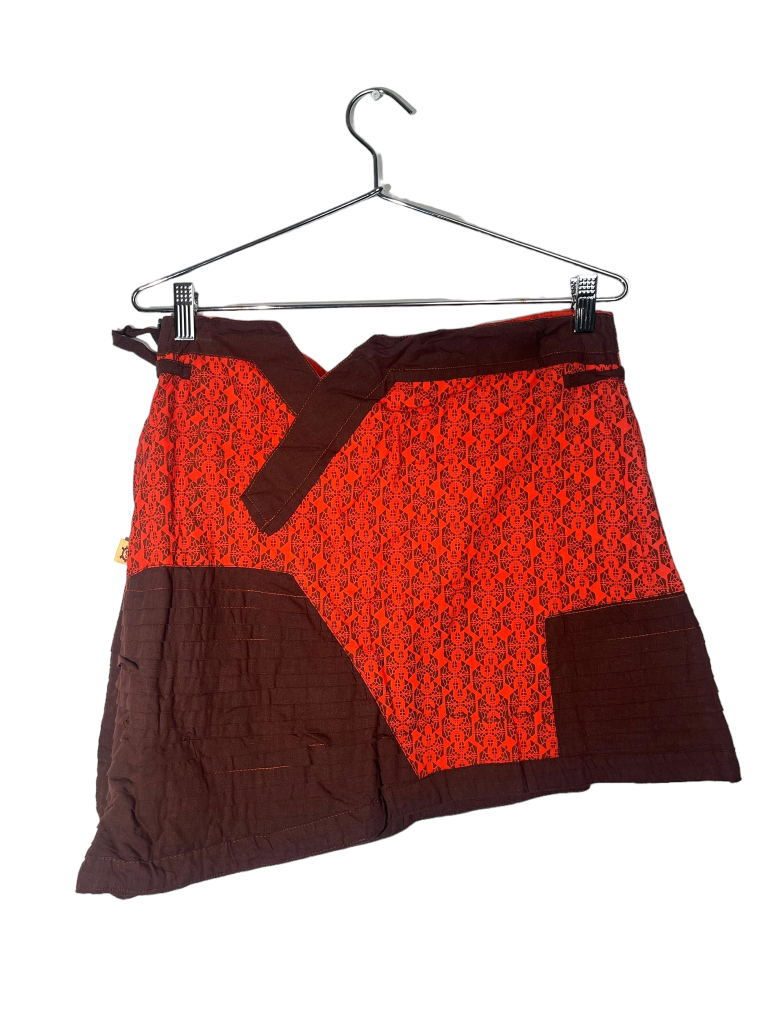 Orange Pattern Pleated Skirt