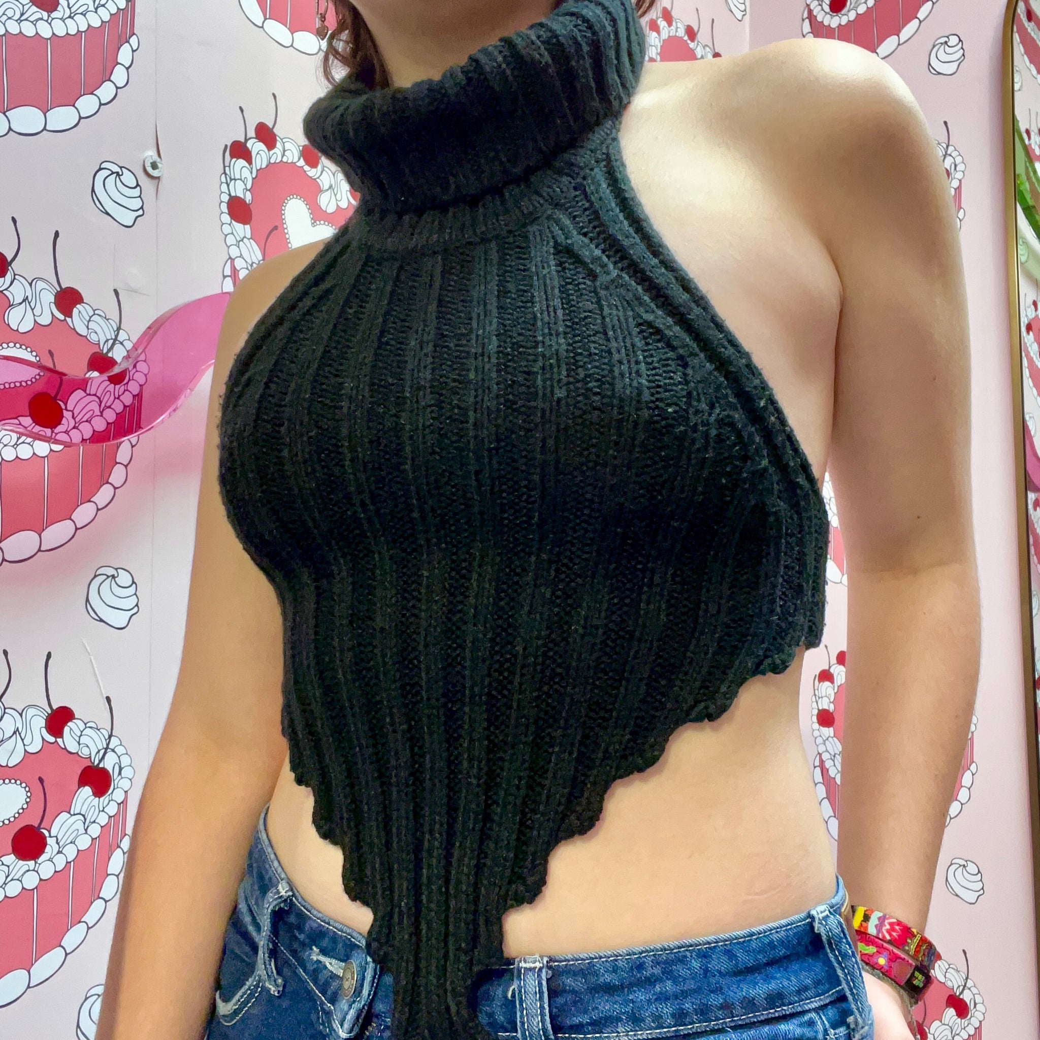 Open Back Knitted Halter Top