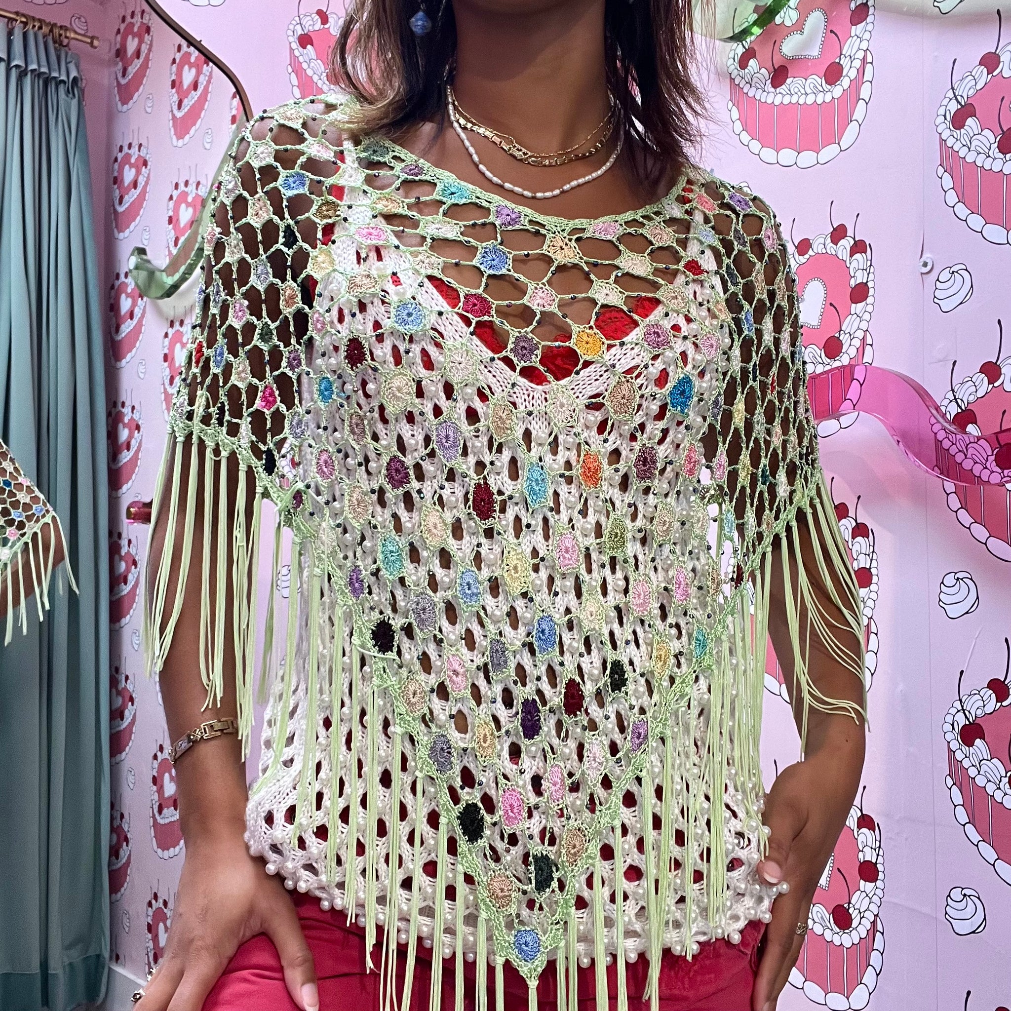 Embellished Beaded Tassel Poncho