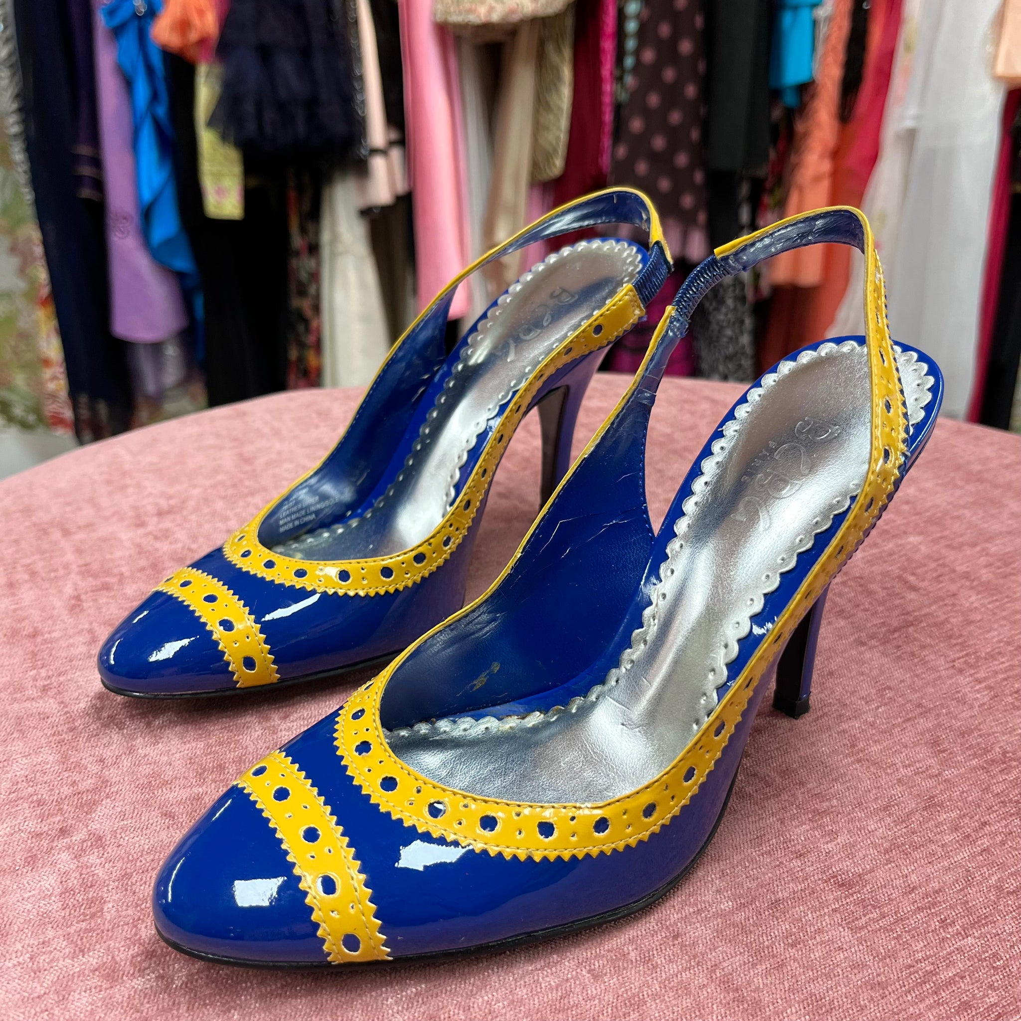 Yellow and Blue Sling Back Heels