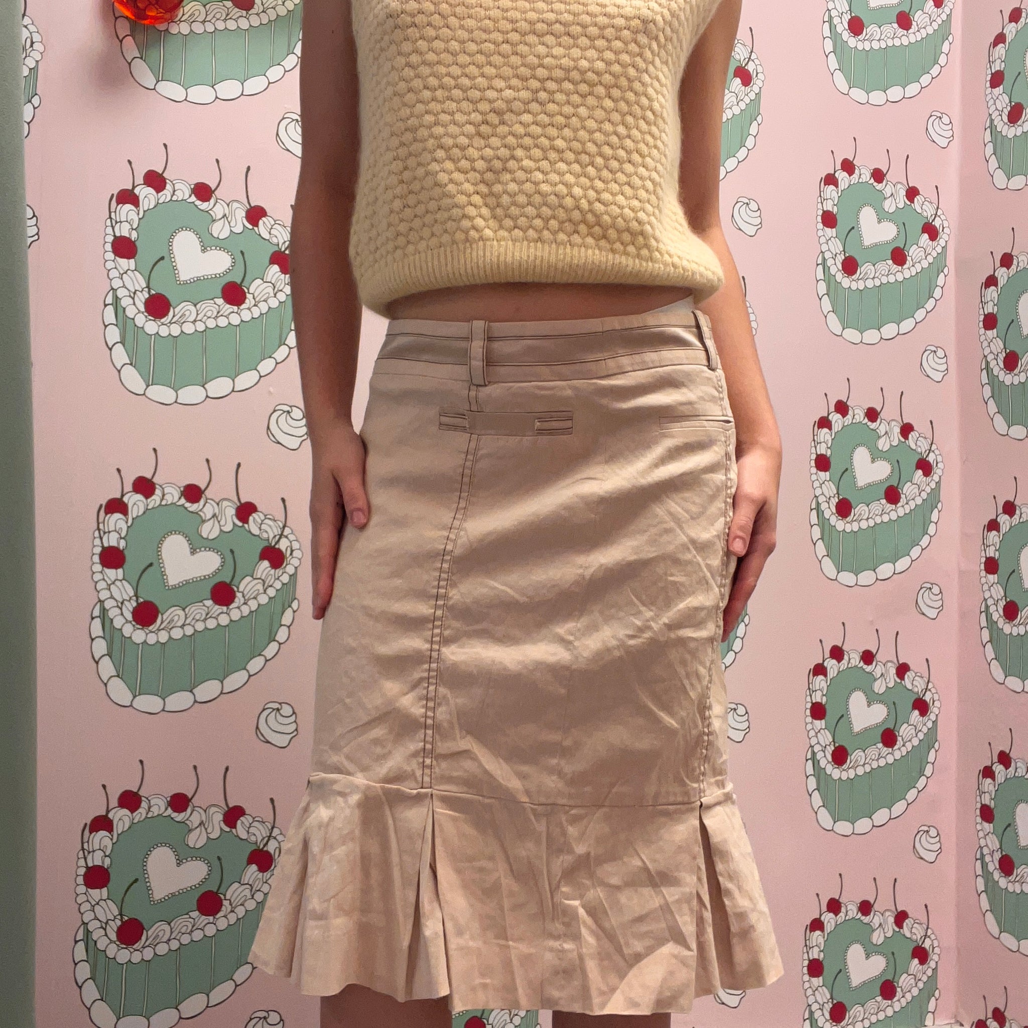 Beige Midi Skirt with Flare