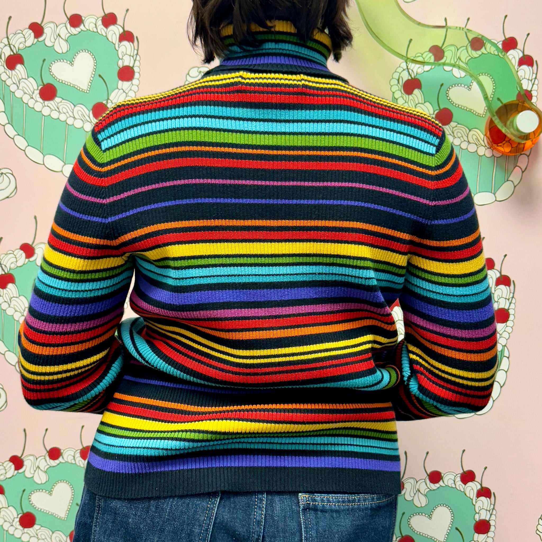 Knit Rainbow Long Sleeve Turtle Neck