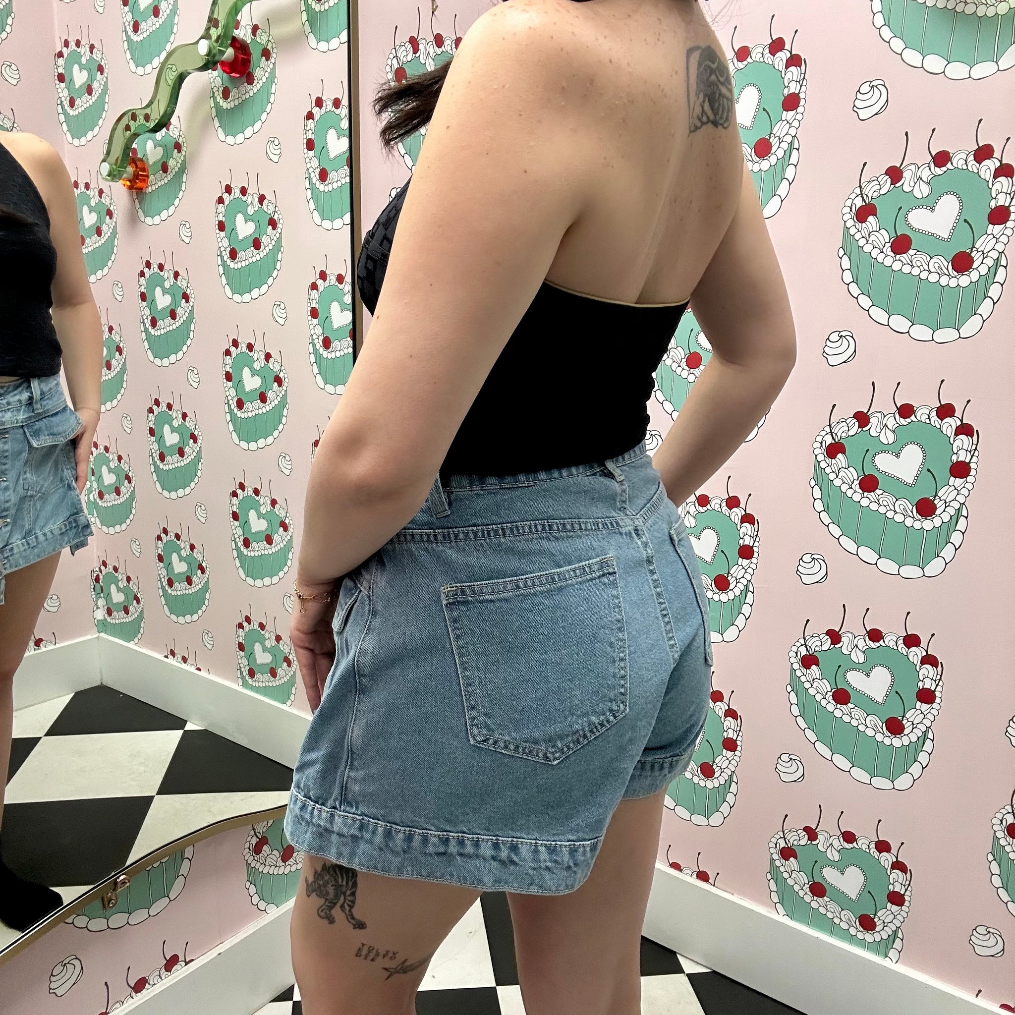 Button Denim Mini Skort