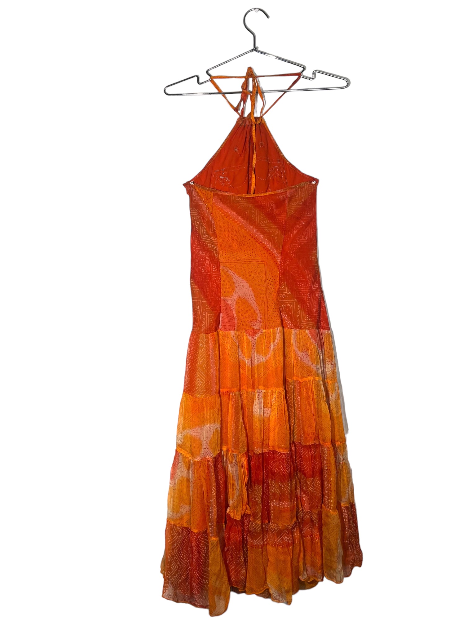 Orange Patchwork Halter Dress