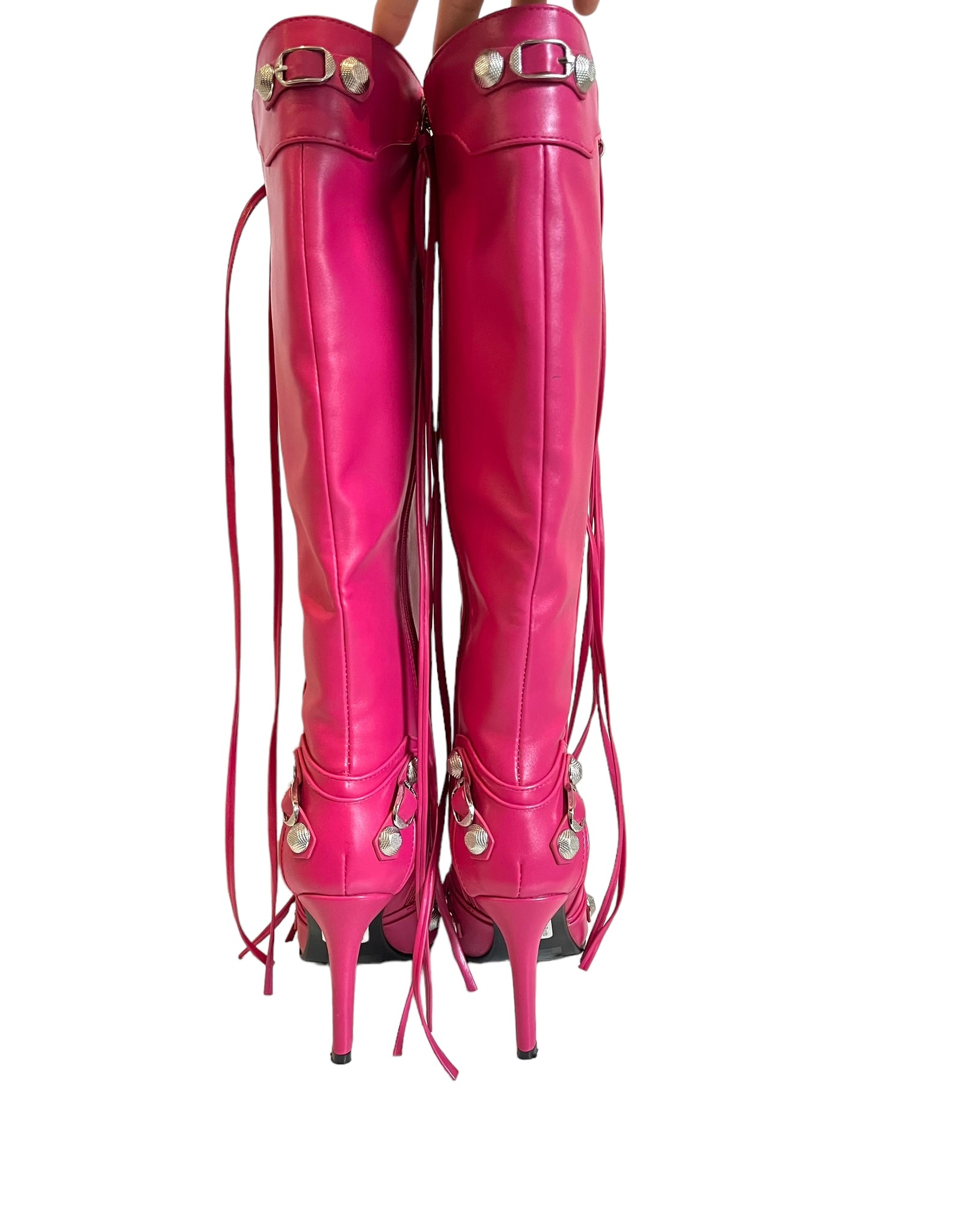 Pink Knee High Heel Boots