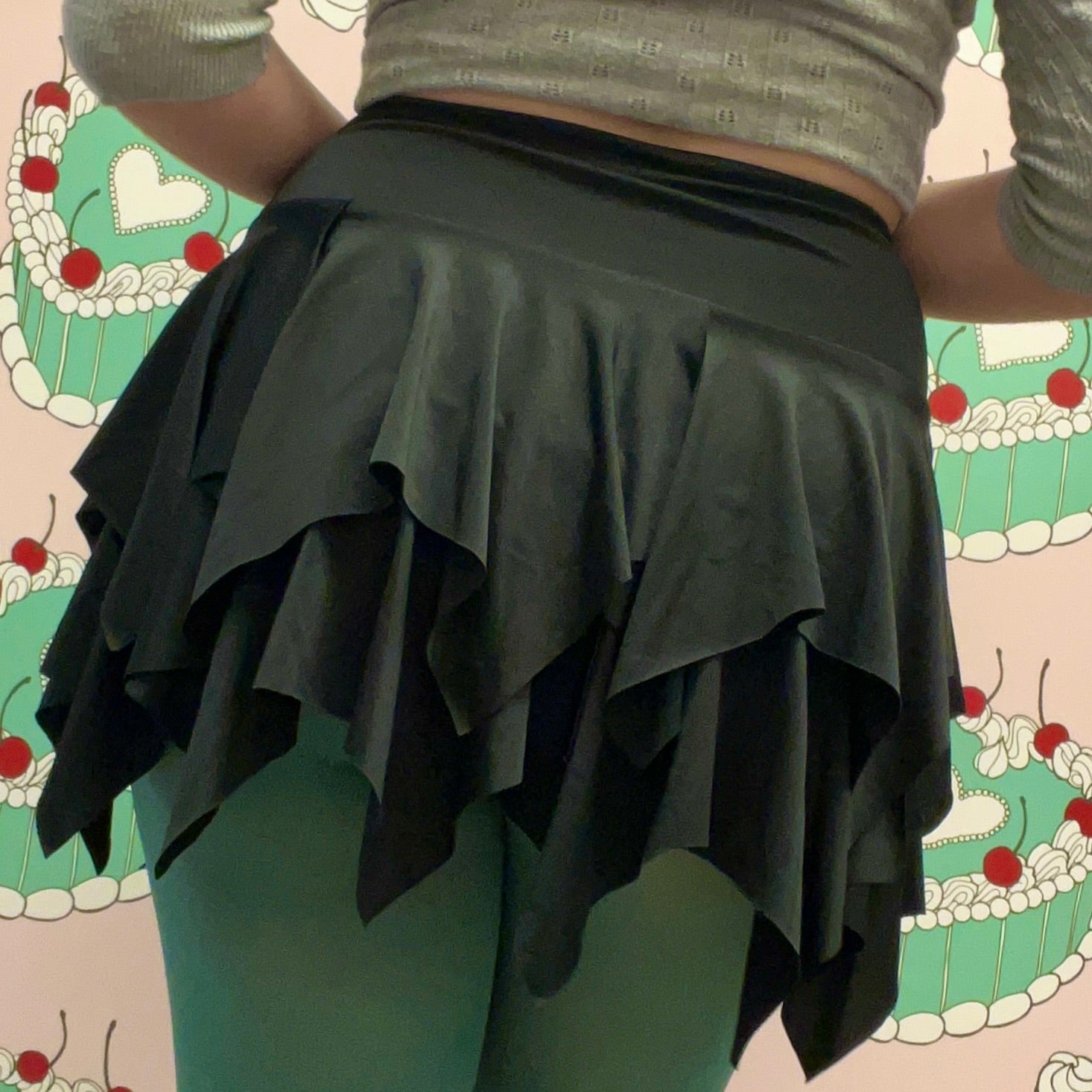 K-too Black Ruffled Mini Skirt