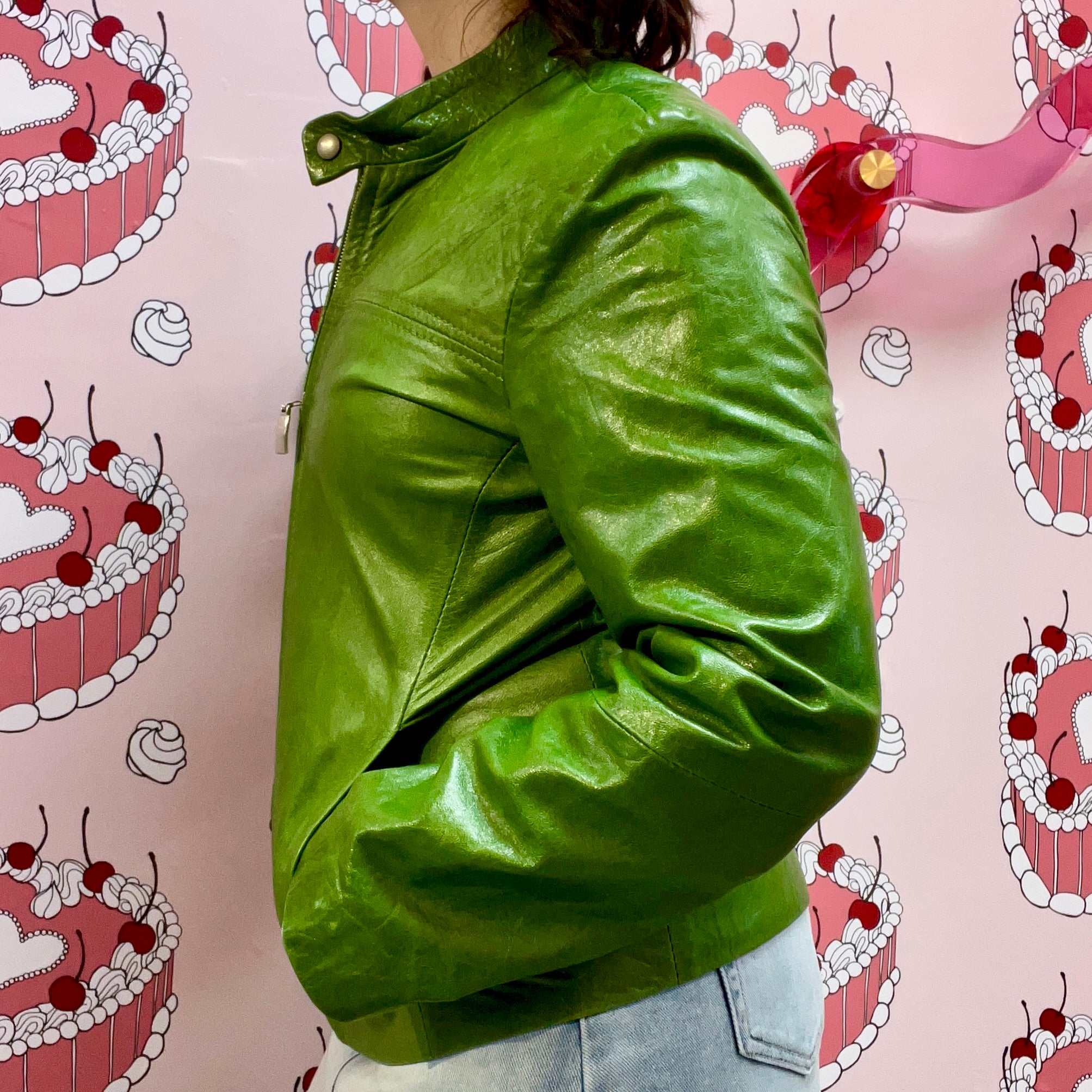 Green Leather Bomber Jacket