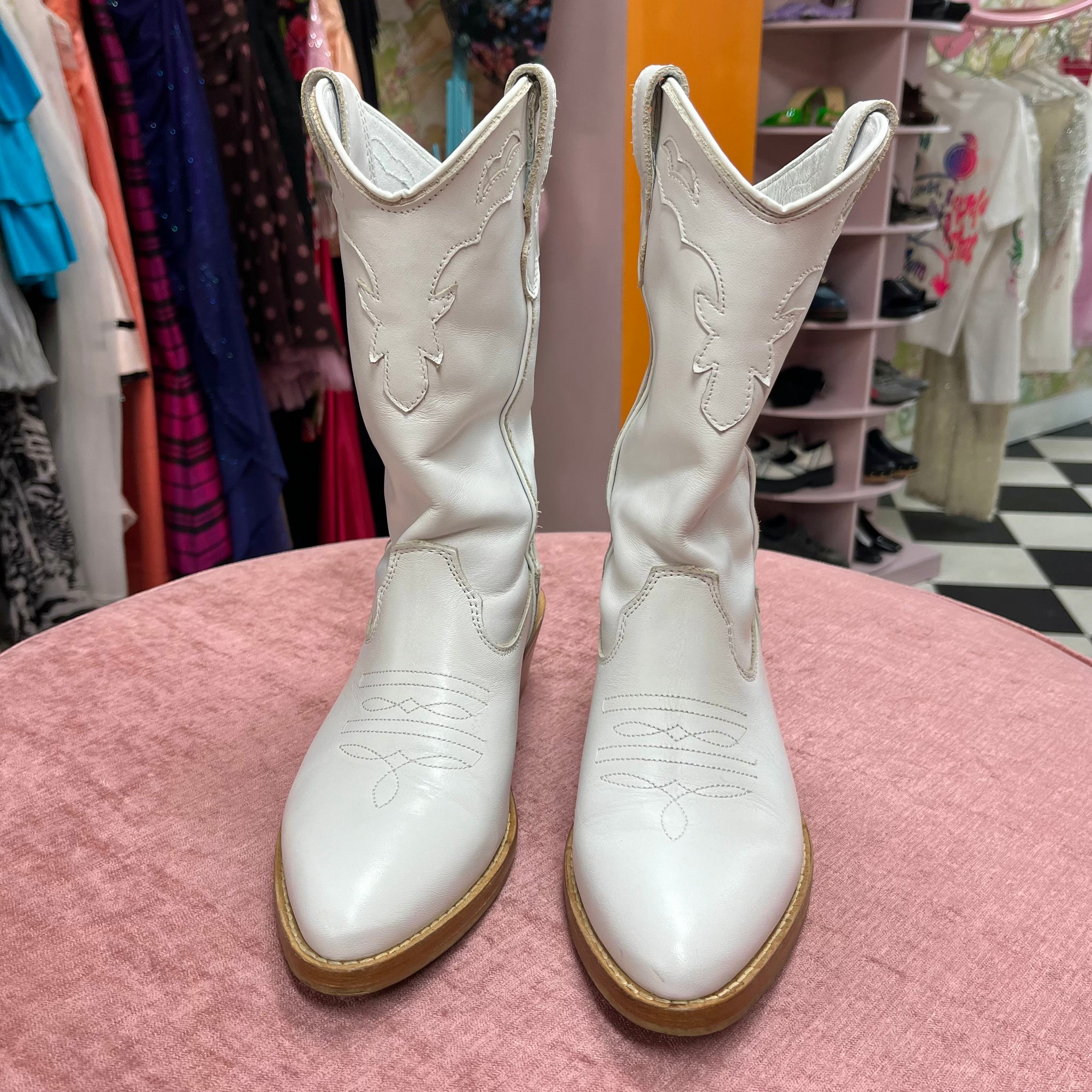 White Leather Steve Madden Cowboy Boots