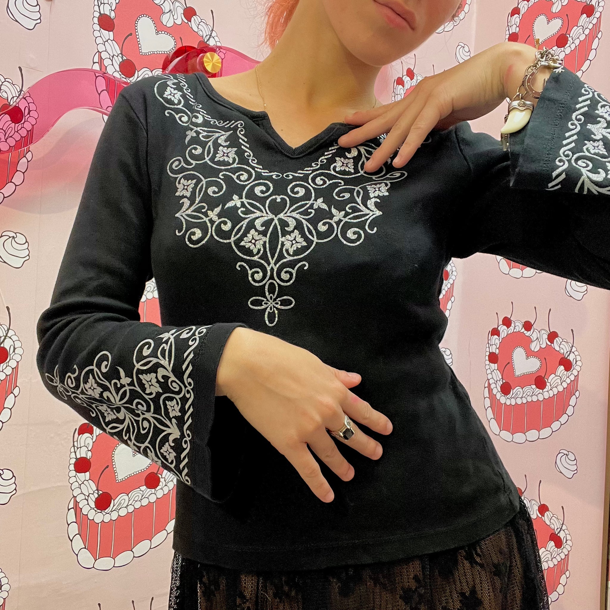 Glitter Detailed Long Sleeve Top