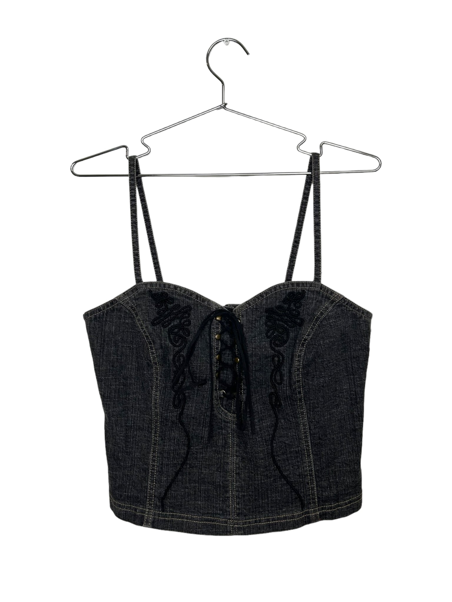 Black Denim Embellished Cami Top