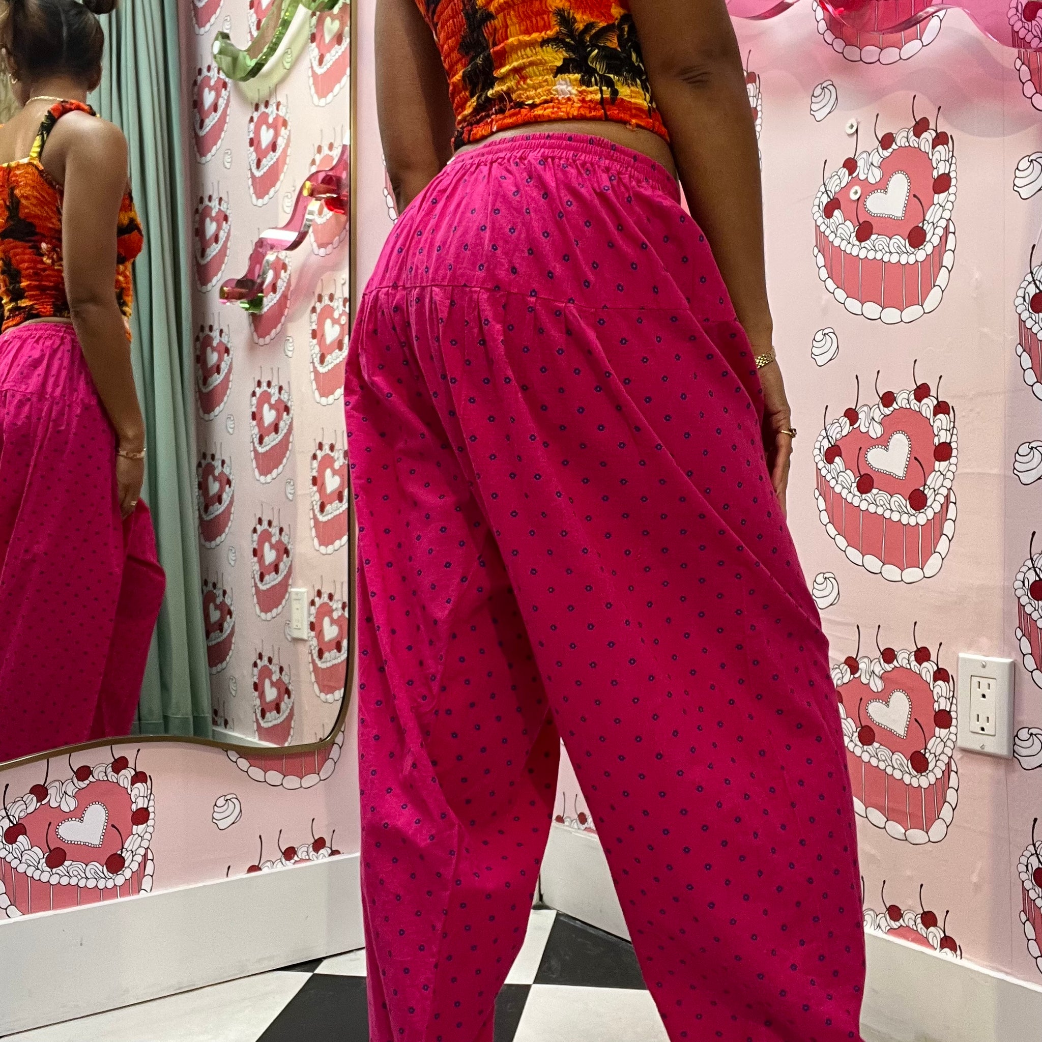 Bright Pink Baggy Pants with print