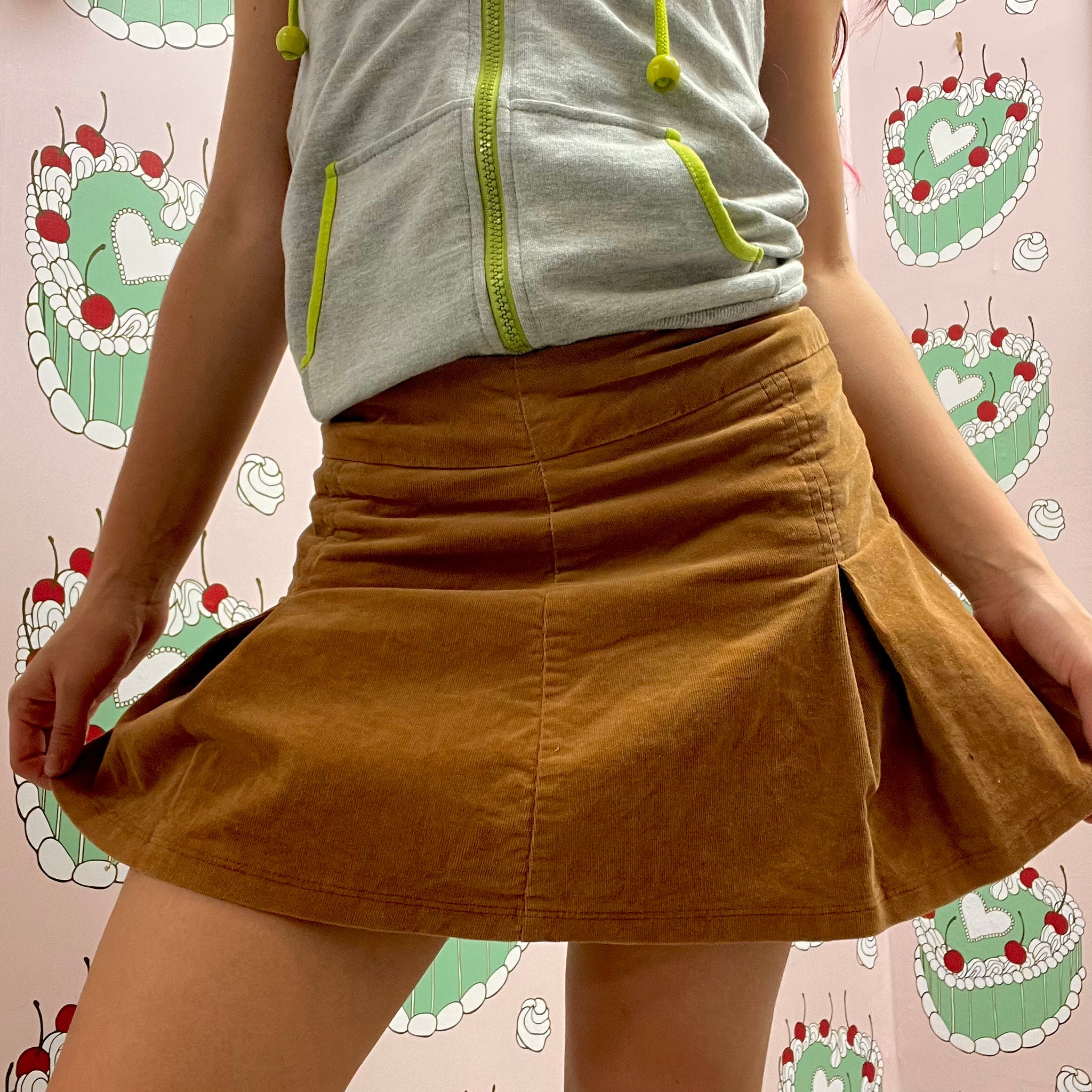 Brown Mini Pleated Skirt