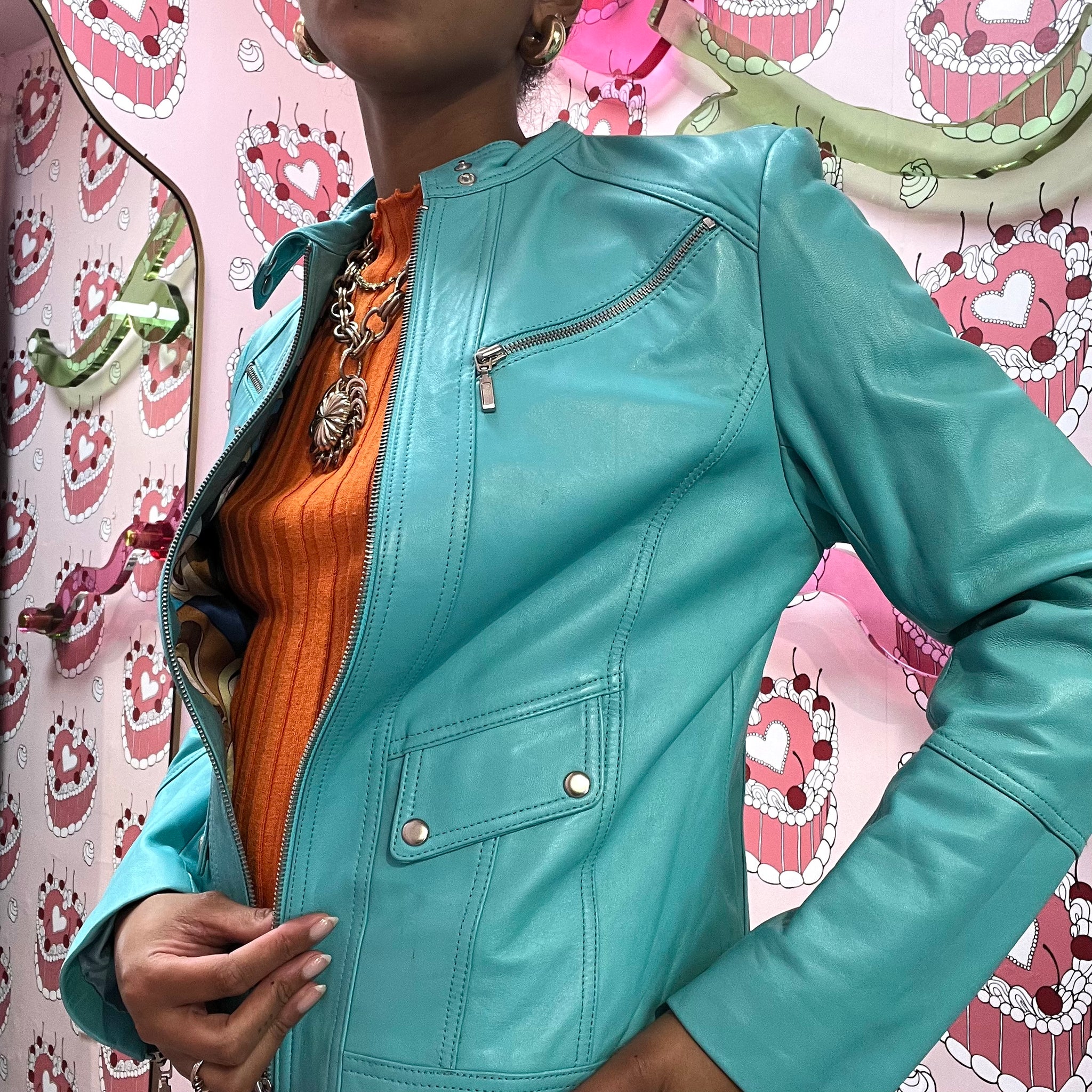 Turquoise Leather Jacket