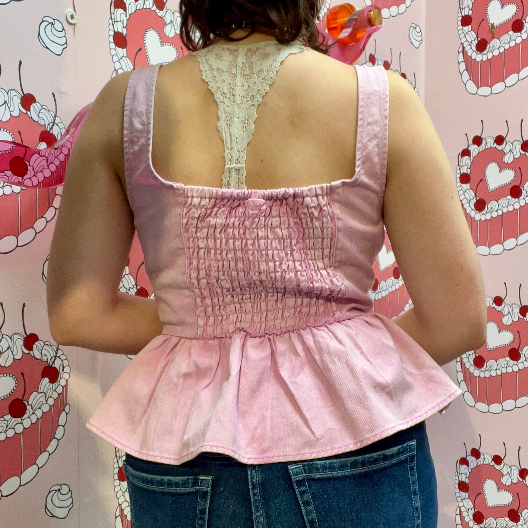 Pink Denim Peplum Top