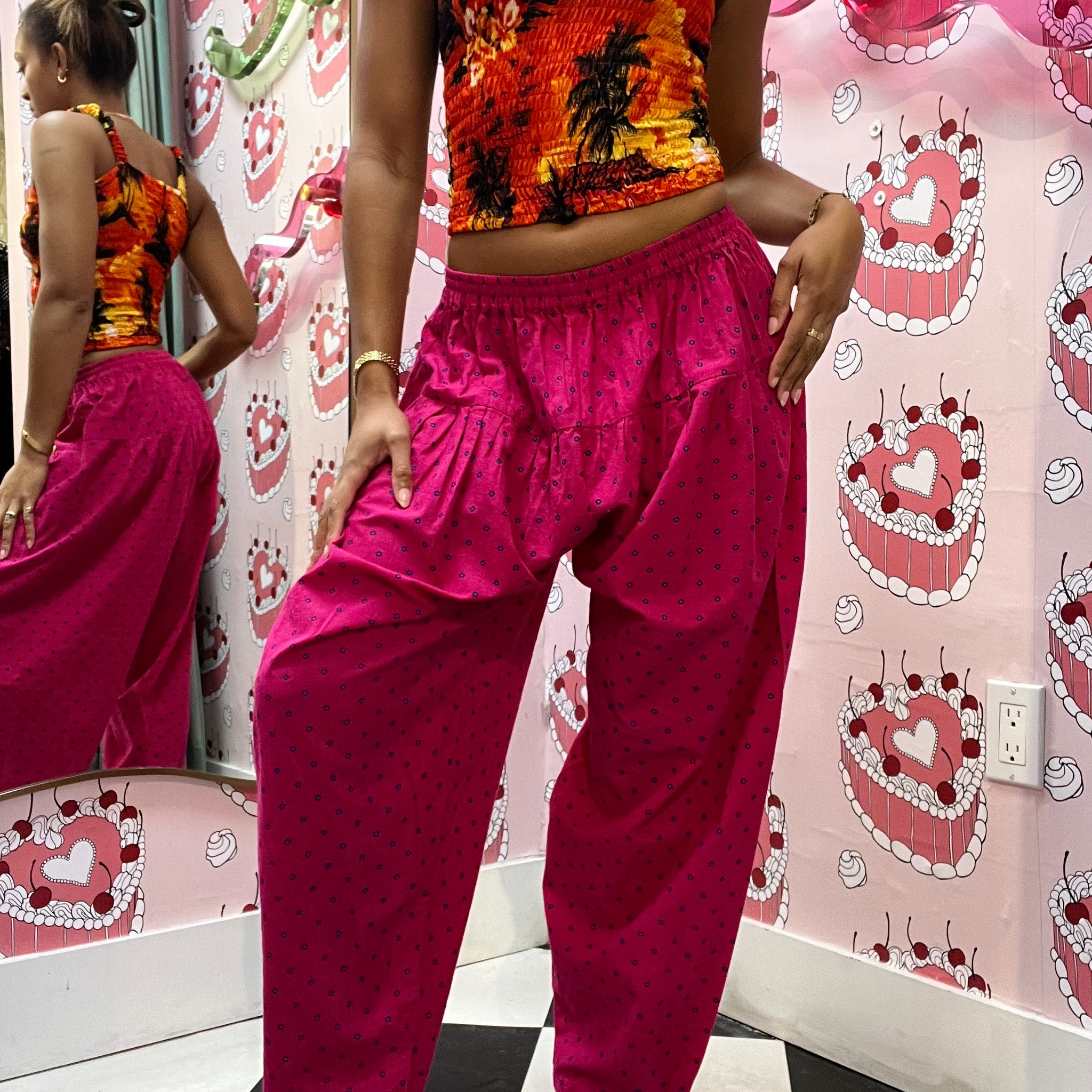 Bright Pink Baggy Pants with print