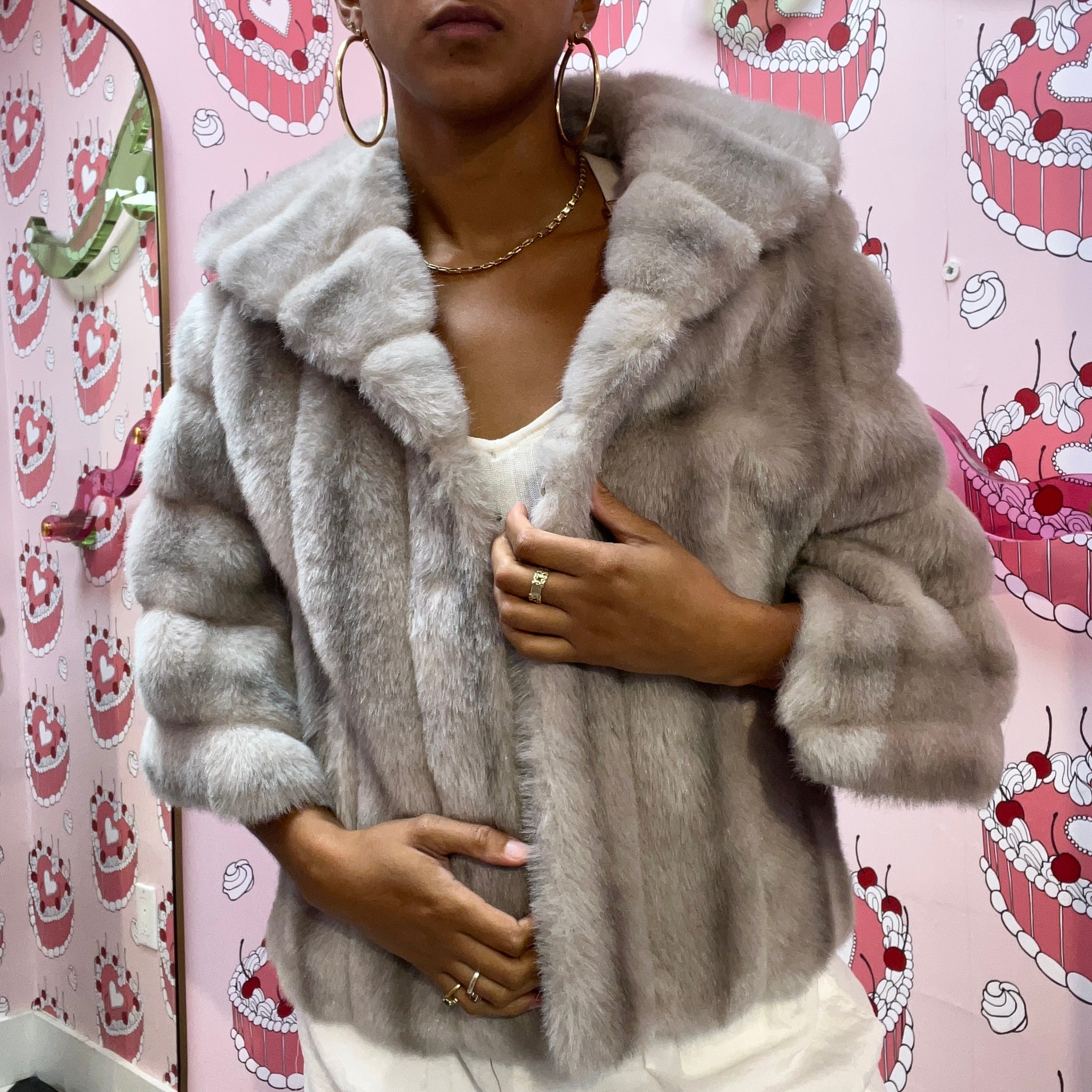 VNTG Grey Fur Box Jacket