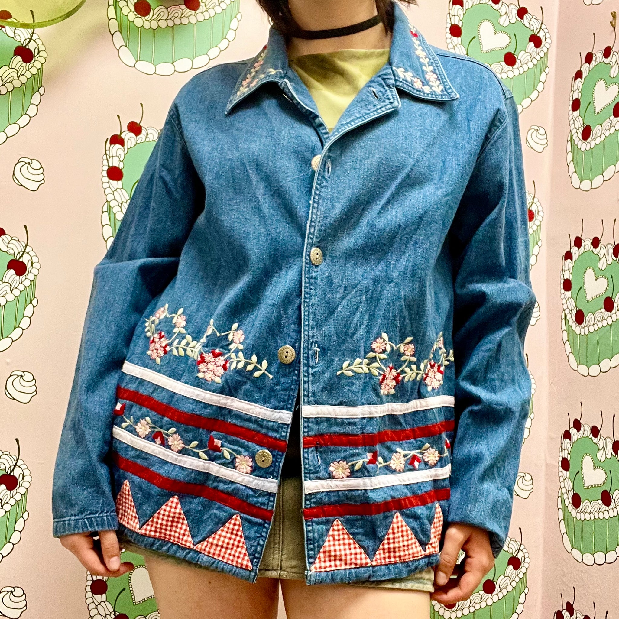 Flower Embroidered Denim Jacket