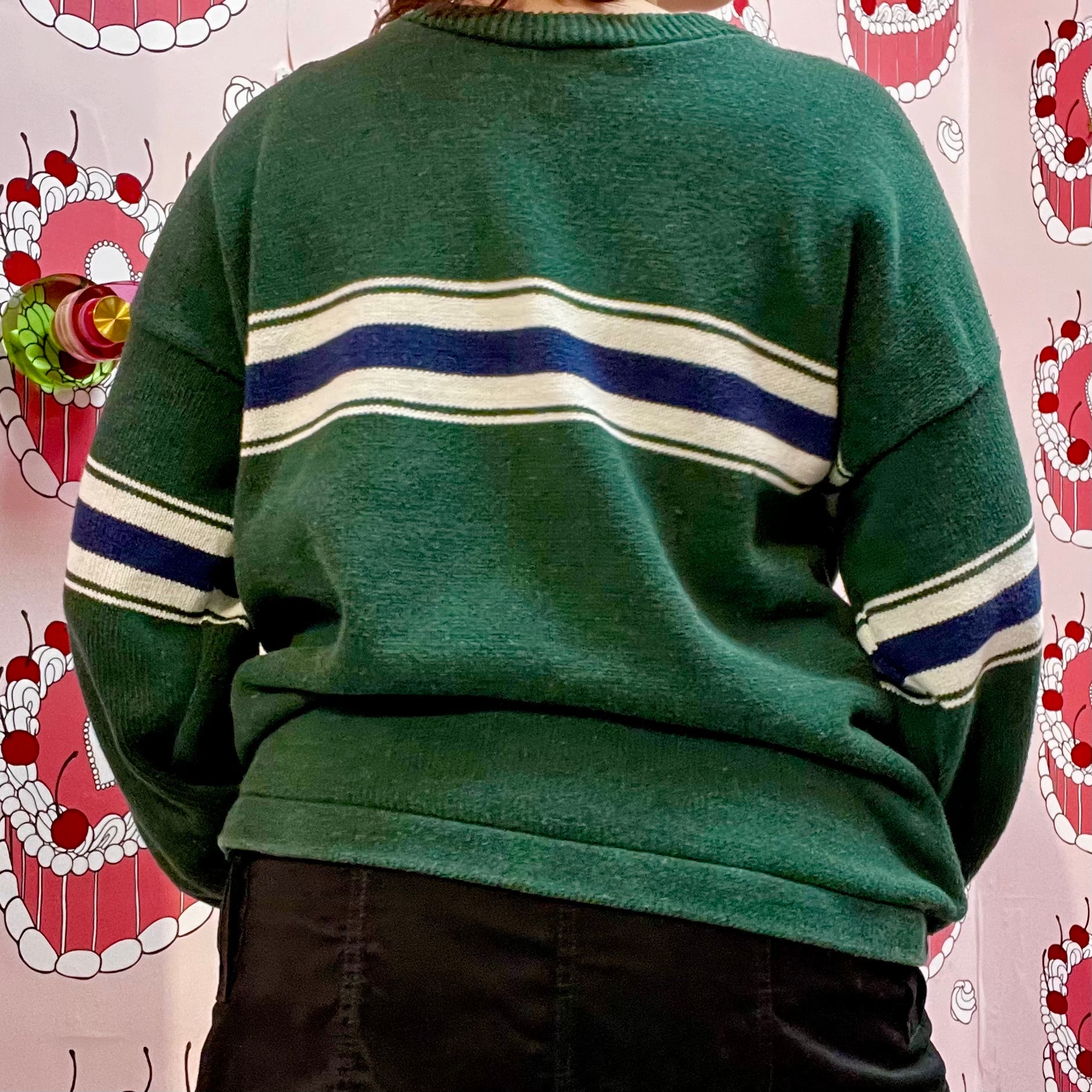 Green Sweater with a Line Print