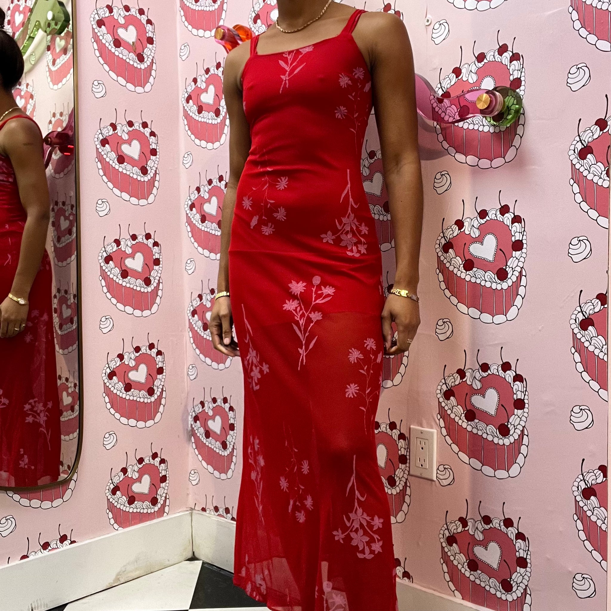 Floral Red Mesh Dress